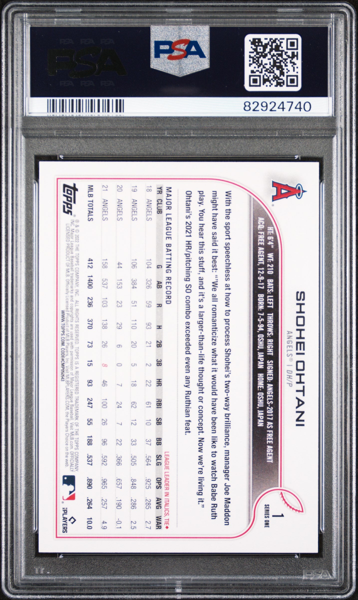 2022 Topps Rainbow Foil Shohei Ohtani #1 PSA 9