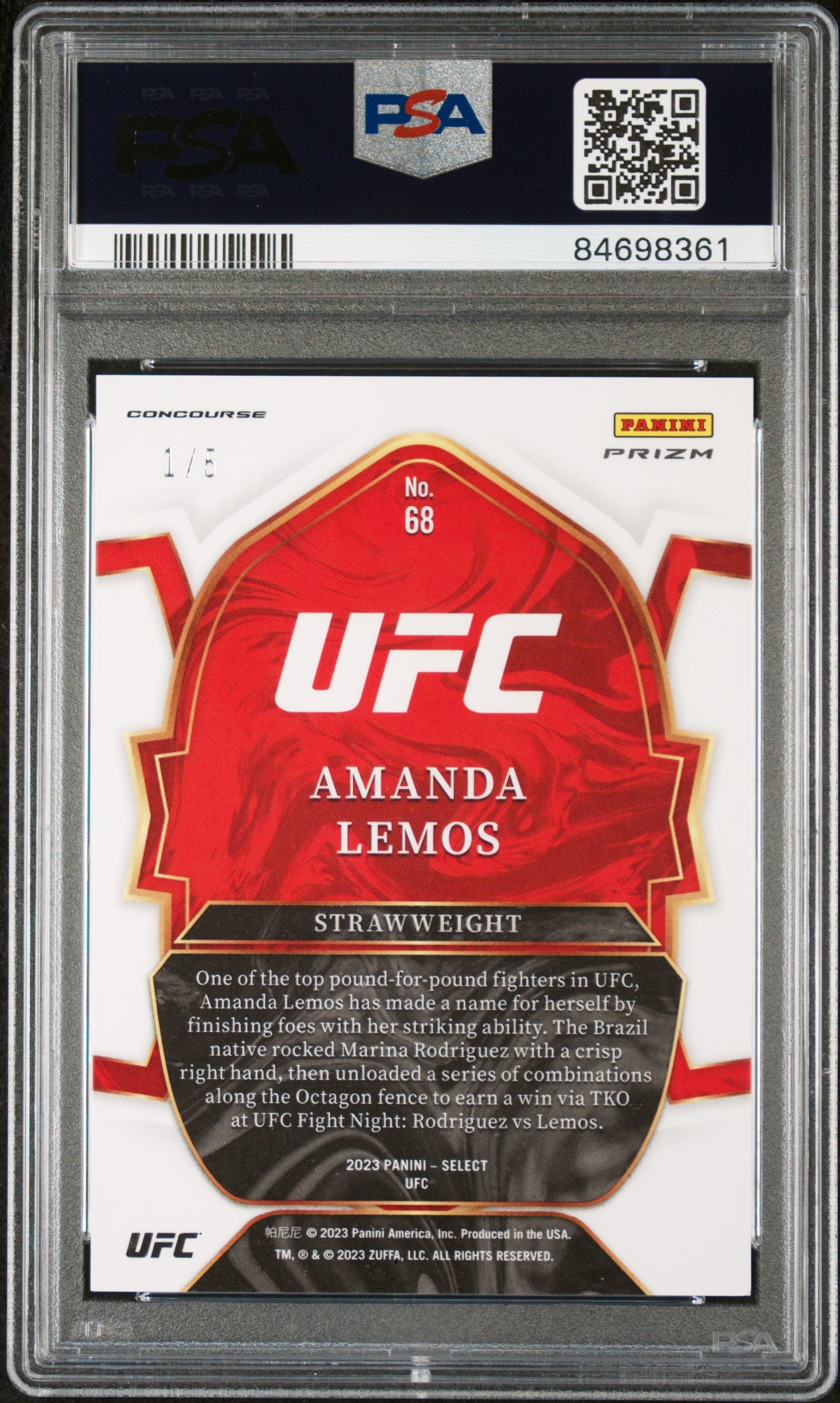 2023 Panini Select UFC Green Amanda Lemos Rookie RC 1/5 PSA 9