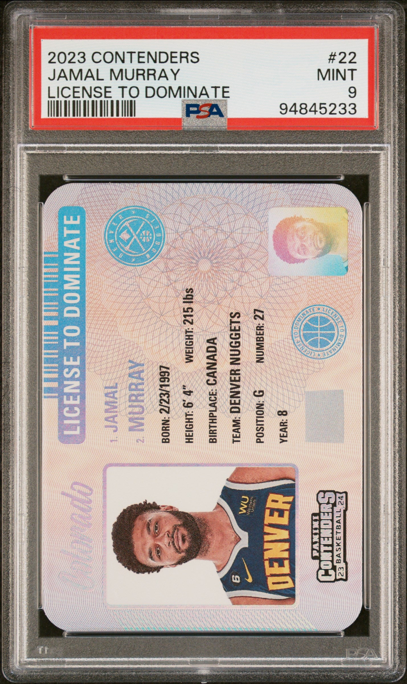 2023 Panini Contenders License To Dominate Jamal Murray #22 PSA 9