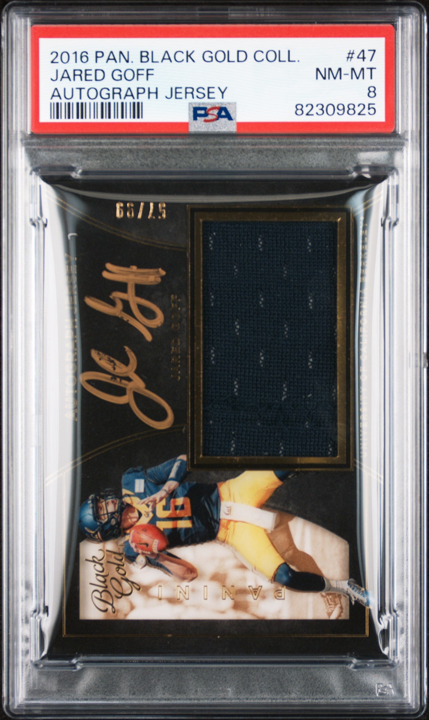 2016 Panini Black Gold #47 Jared Goff Collegiate Autograph Jersey /99 PSA 8