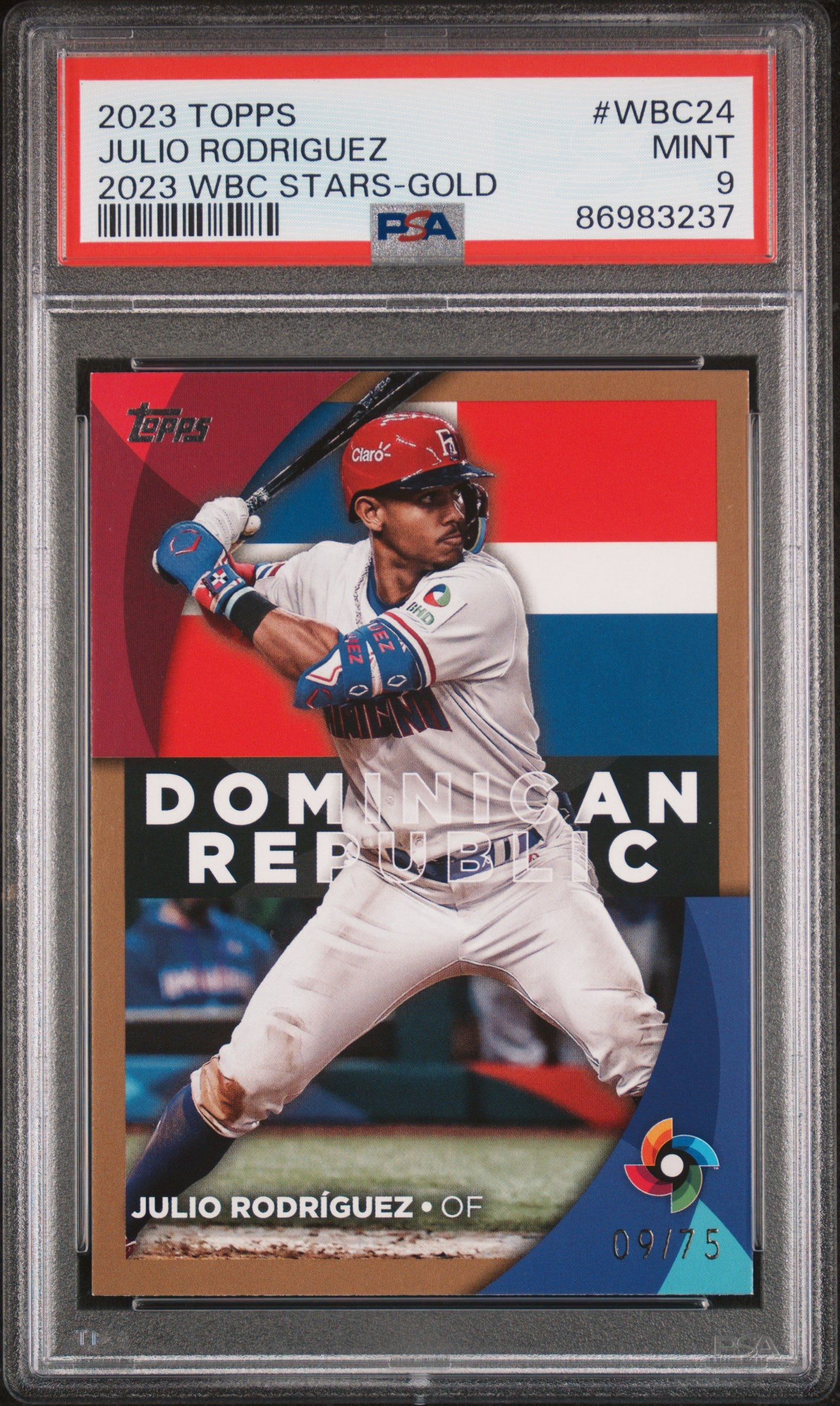 2023 Topps 2023 World Baseball Classic Stars #WBC24 Julio Rodriguez Gold PSA 9