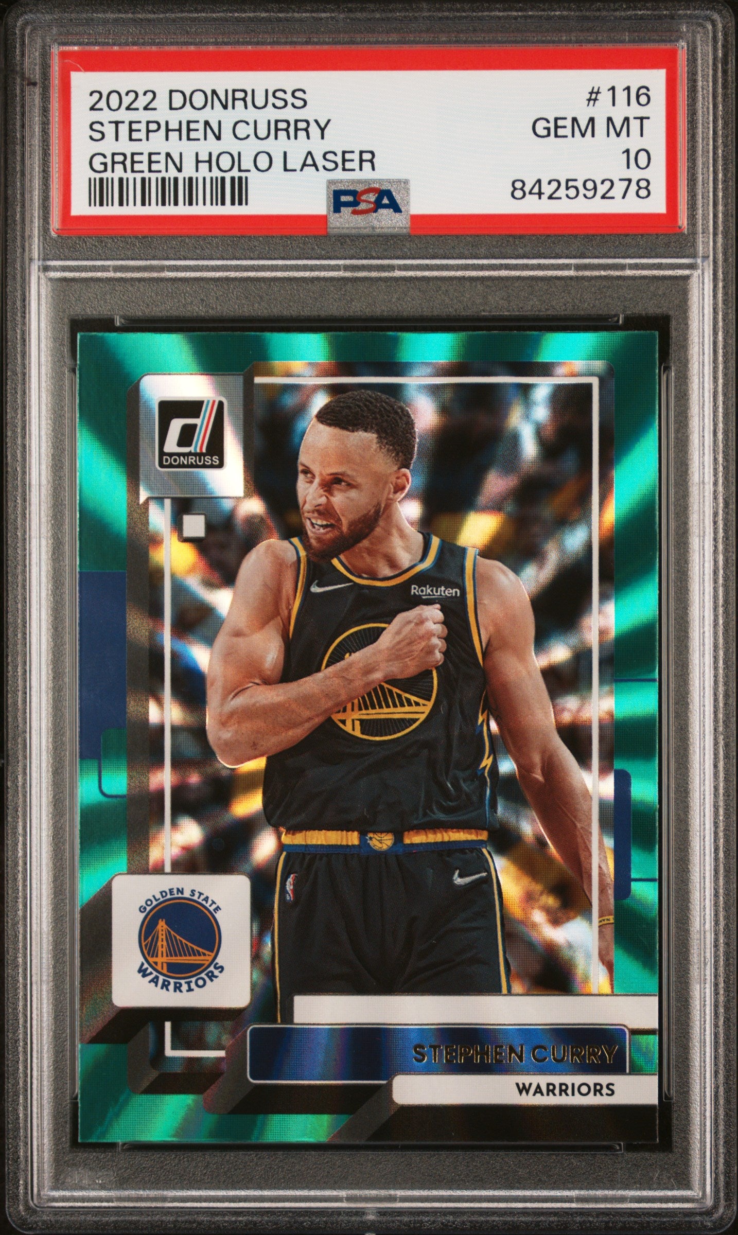 2022 Panini Donruss #116 Stephen Curry Holo Green Laser PSA 10