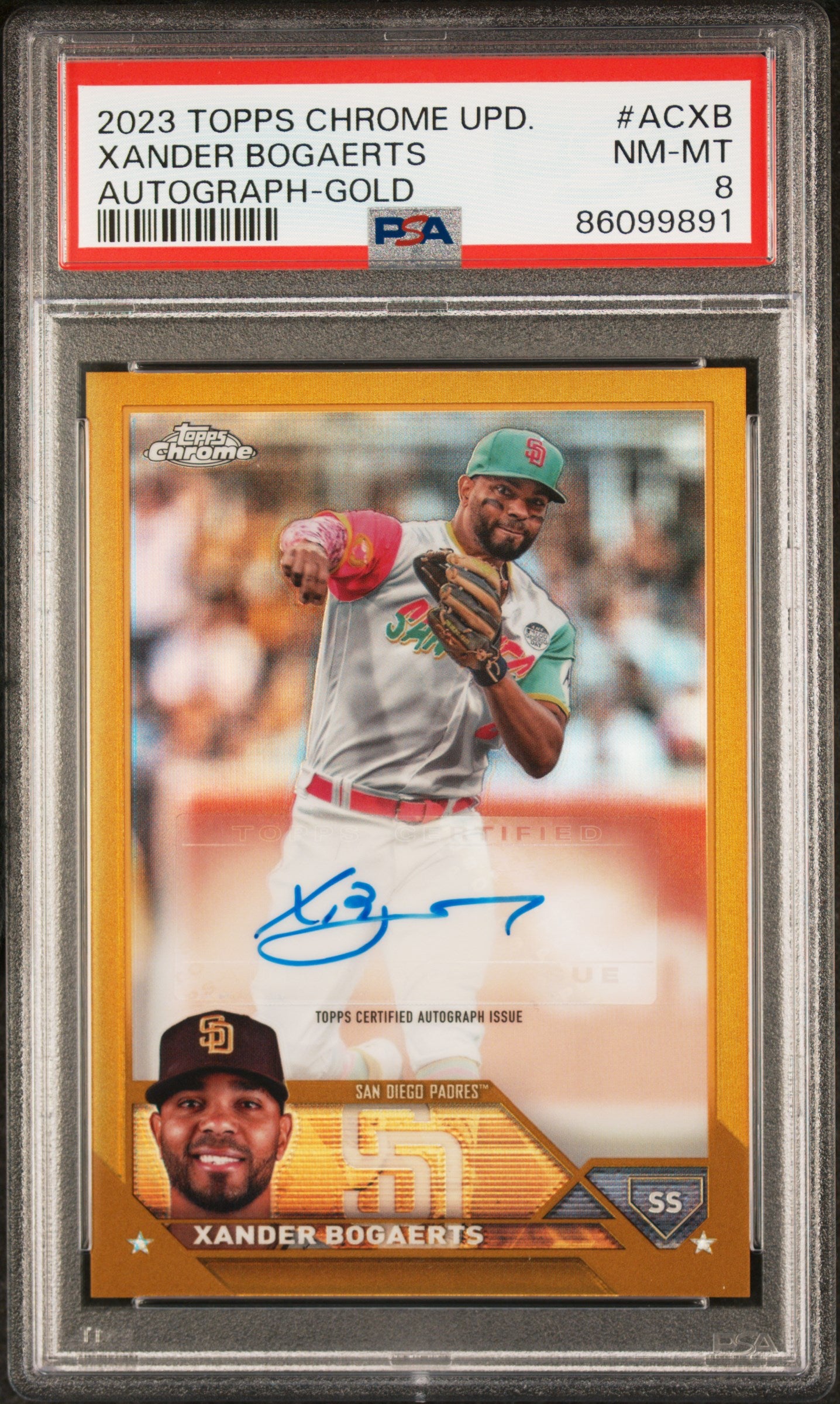 2023 Topps Chrome Update Autograph Gold Xander Bogaerts /50 #ACXB PSA 8