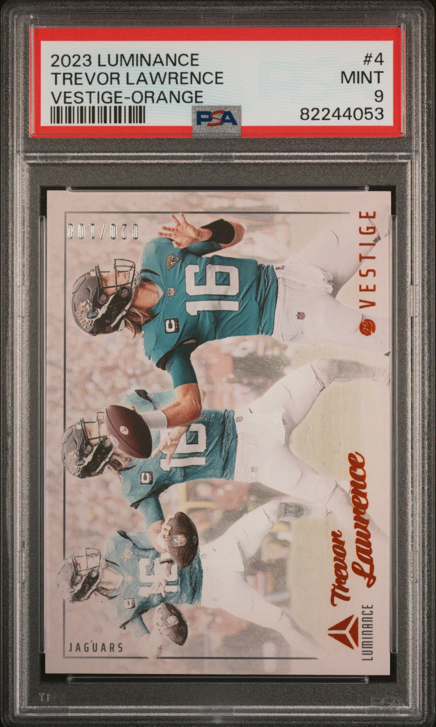 2023 Panini Luminance Vestige Orange Trevor Lawrence #4 #/100 PSA 9