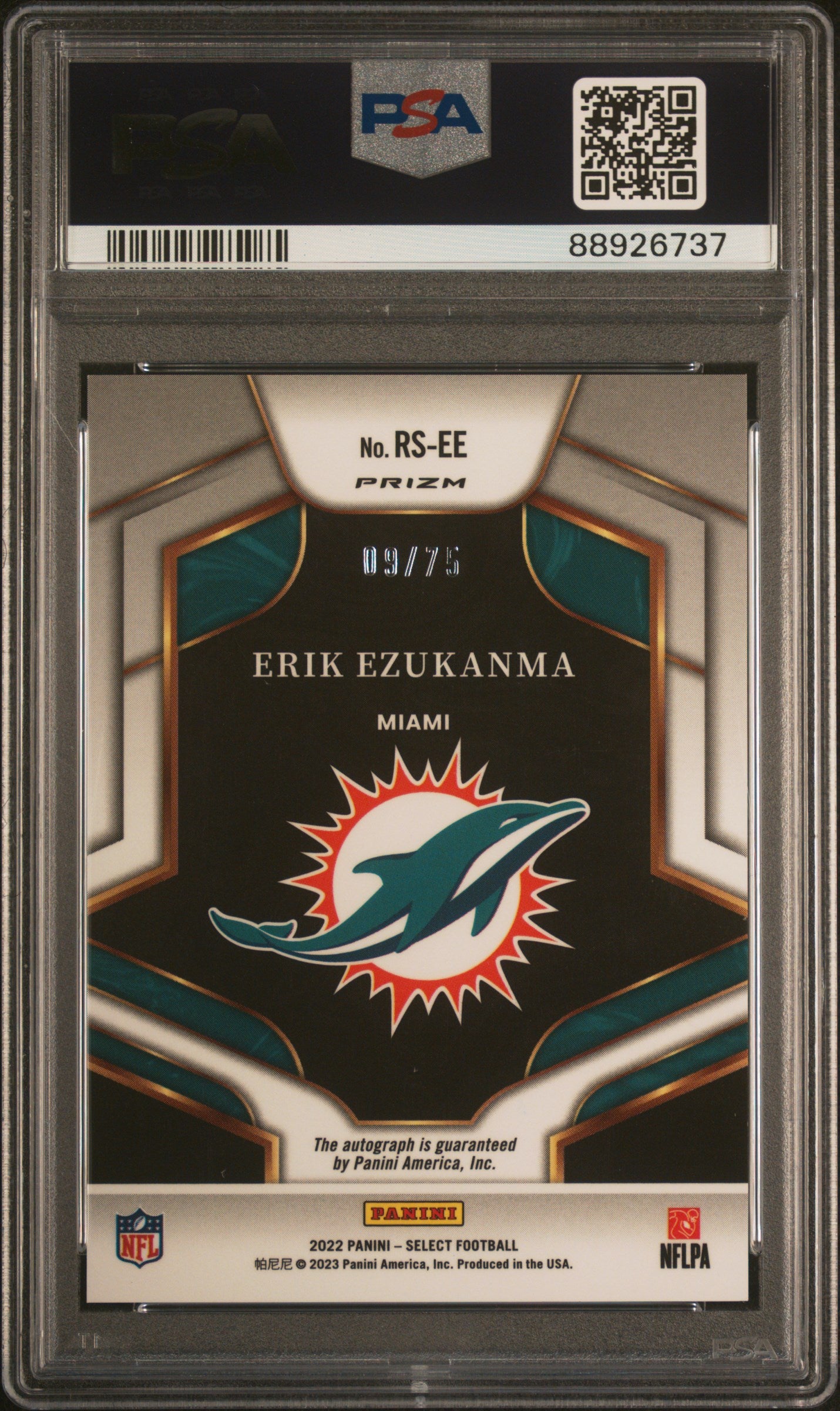 2022 Panini Select Rookie Auto Blue Erik Ezukanma /75 PSA 10