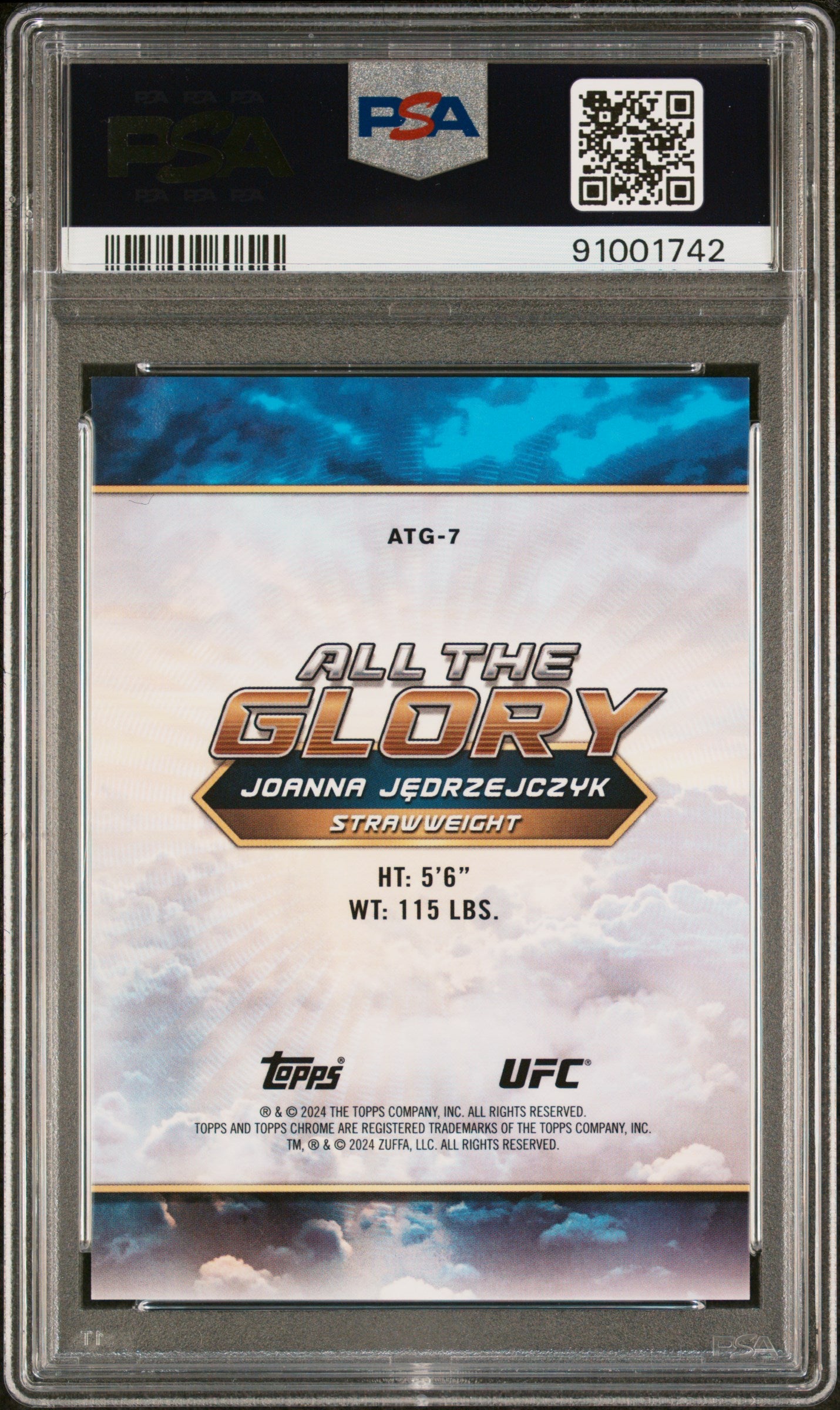 2024 Topps Chrome UFC All the Glory Joanna Jedrzejczyk #ATG7 PSA 10