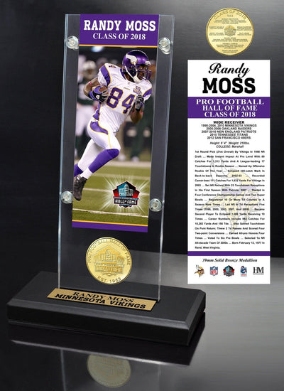 Highland Mint Randy Moss 2018 Pro Football HOF Induction Ticket & Bronze Coin Acrylic Desk Top