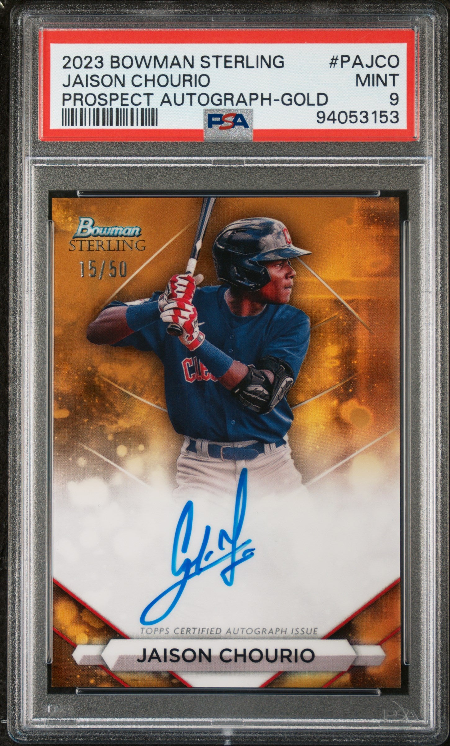 2023 Bowman Sterling Prospect Autographs Gold Jaison Chourio /50 PSA 9