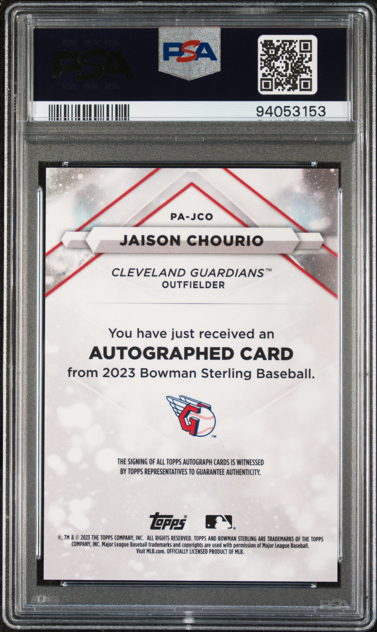 2023 Bowman Sterling Prospect Autographs Gold Jaison Chourio /50 PSA 9