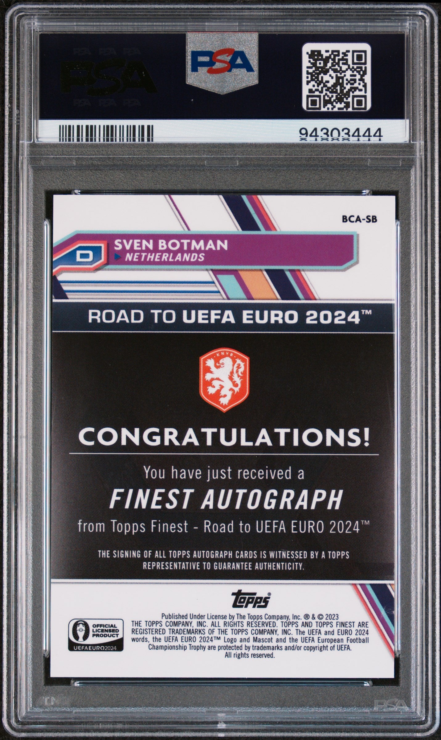 2023 Topps Finest Road To UEFA Euro 2024 Auto Gold Sven Botman /50 #SB PSA 9