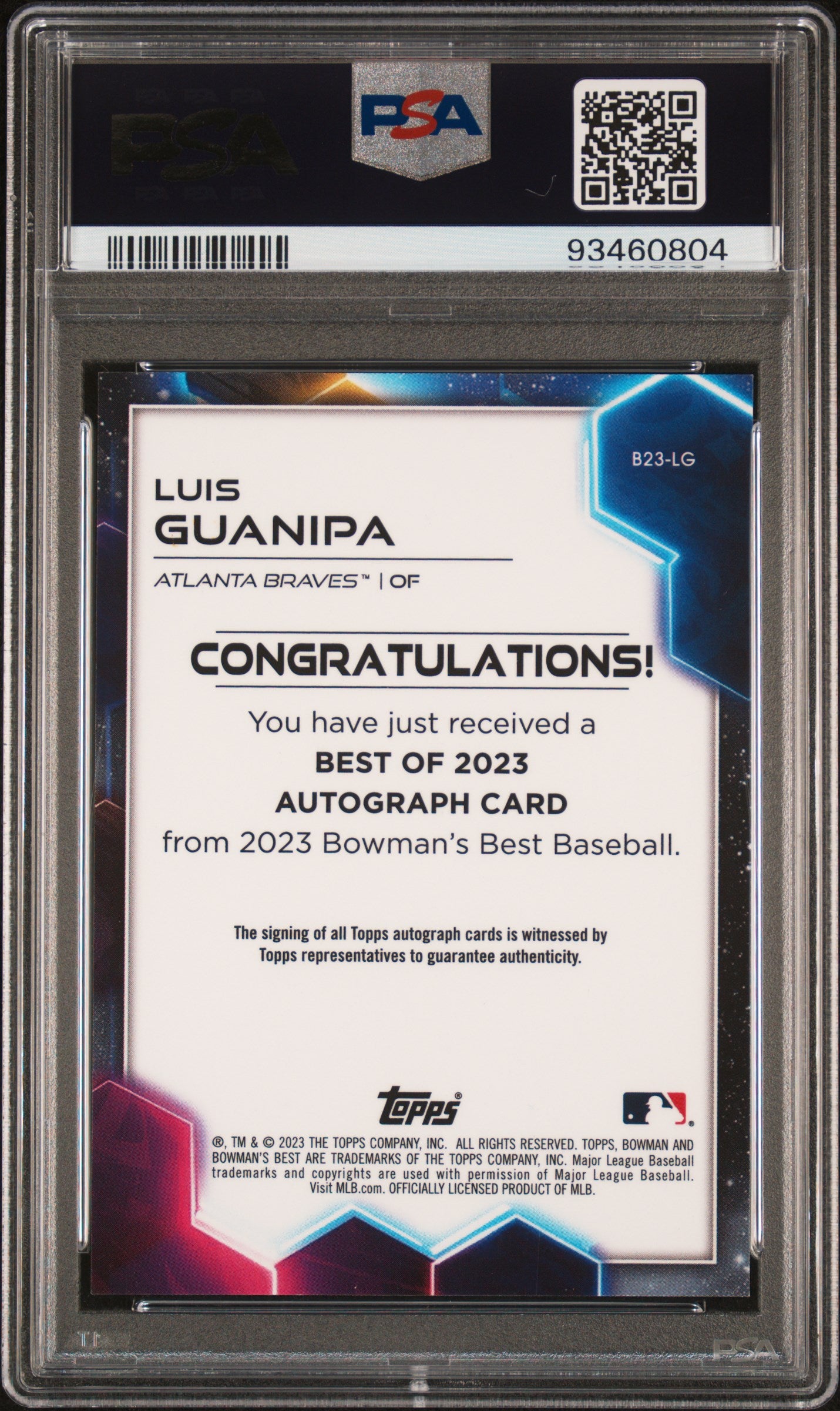 2023 Bowman's Best Best of 2023  Auto-Red Lava Luis Guanipa 3/5 PSA 9