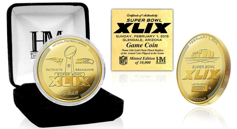 Highland Mint Super Bowl XLIX Patriots vs Seahawks Gold Flip Coin - Limited Edition /10,000