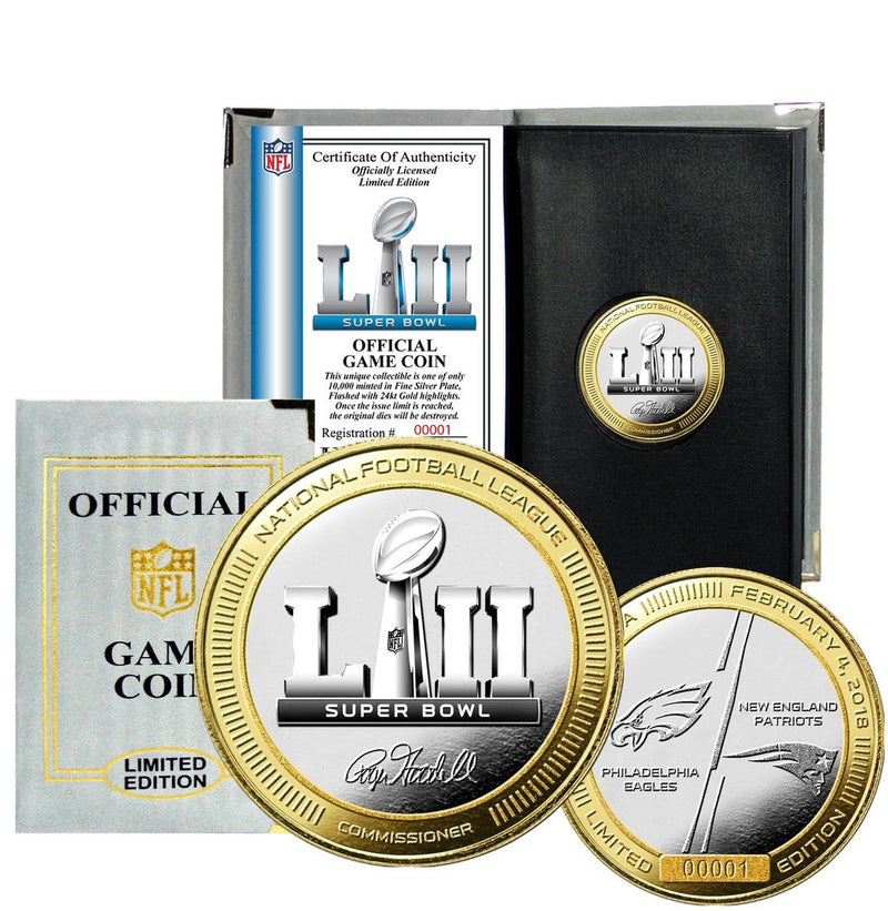 Highland Mint Super Bowl LII Eagles vs Patriots Gold and Silver Flip Coin - Limited Edition /10,000
