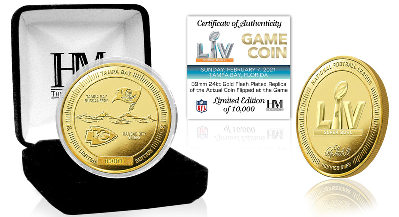 Highland Mint Kansas City Chiefs vs Tampa Bay Buccaneers Super Bowl LV 24kt Gold Flip Coin - Numbered