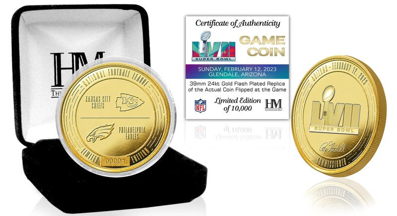 Highland Mint Chiefs Eagles Super Bowl LVII Gold Flip Coin - Limited Edition /10,000