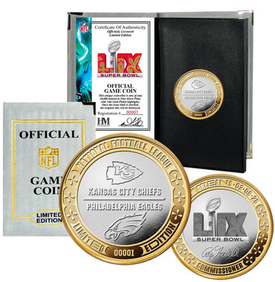 Highland Mint Super Bowl LIX Chiefs vs Eagles Gold and Silver Flip Coin - Limited Edition /10,000