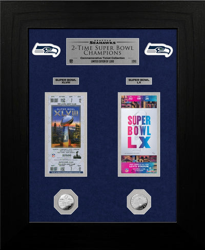 Highland Mint Seattle Seahawks 2-Time Super Bowl Champions Ticket Collection Silver Coin Photo Mint - Limited Edition /1