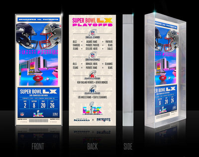 Highland Mint New England Patriots vs Seattle Seahawks Super Bowl LX Ticket Acrylic 3D Block