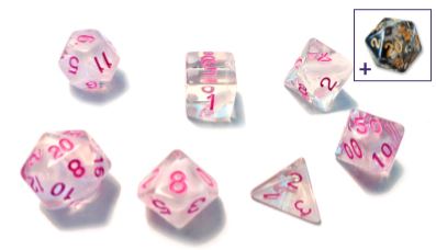 Sirius Dice: 7CT White Cloud Pink Ink Polyhedral Dice Set