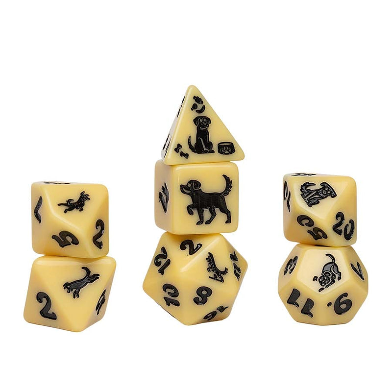 Sirius Dice Animal Dice 7-Piece Polyhedral Set - Golden Pup