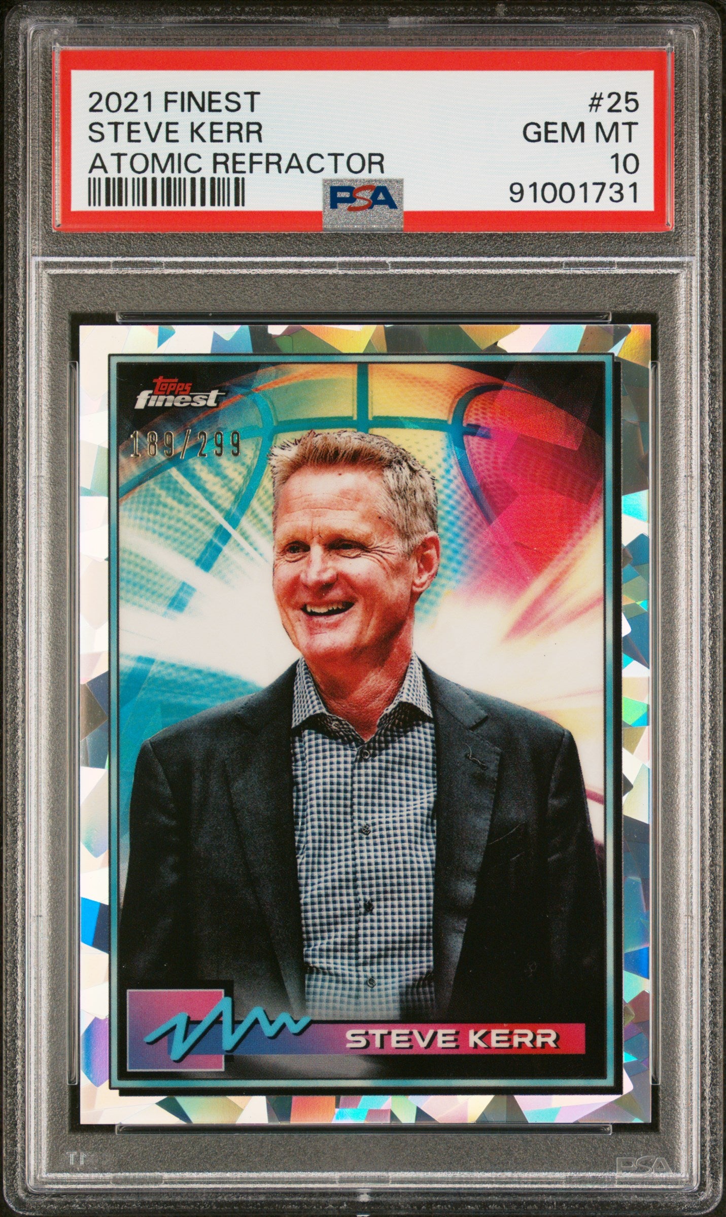 2021 Topps Finest Atomic Refractor Steve Kerr #25 /299 PSA 10