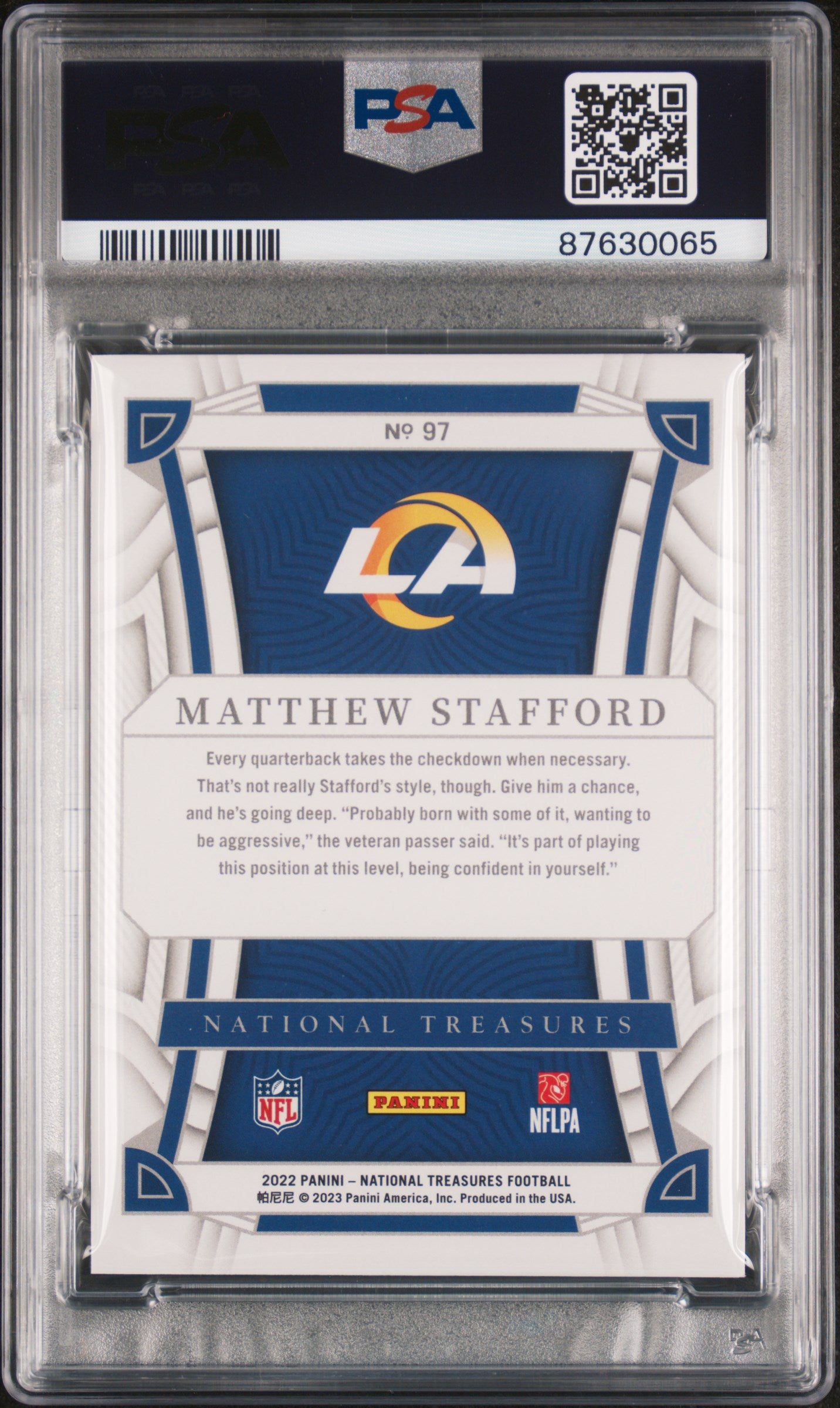 2022 Panini National Treasures #97 Matthew Stafford /99 PSA 9