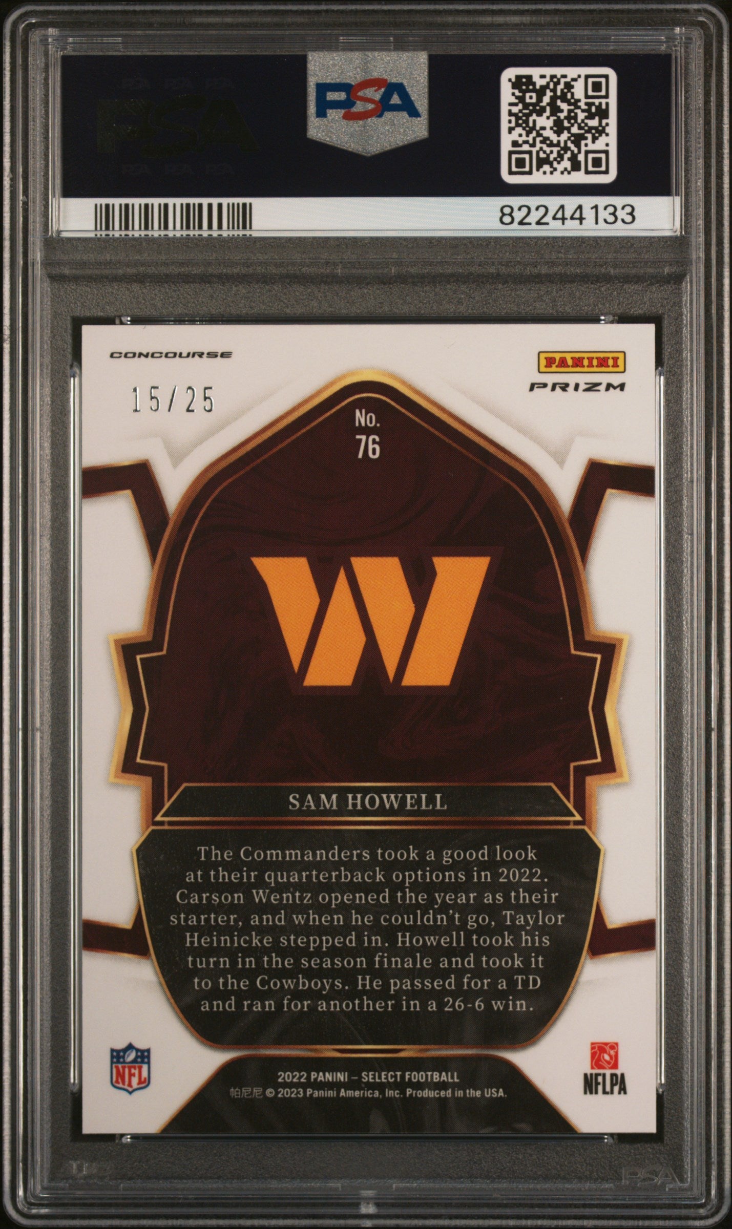 2022 Select Prizm Tie Dye Sam Howell Rookie RC #76 /25 PSA 10