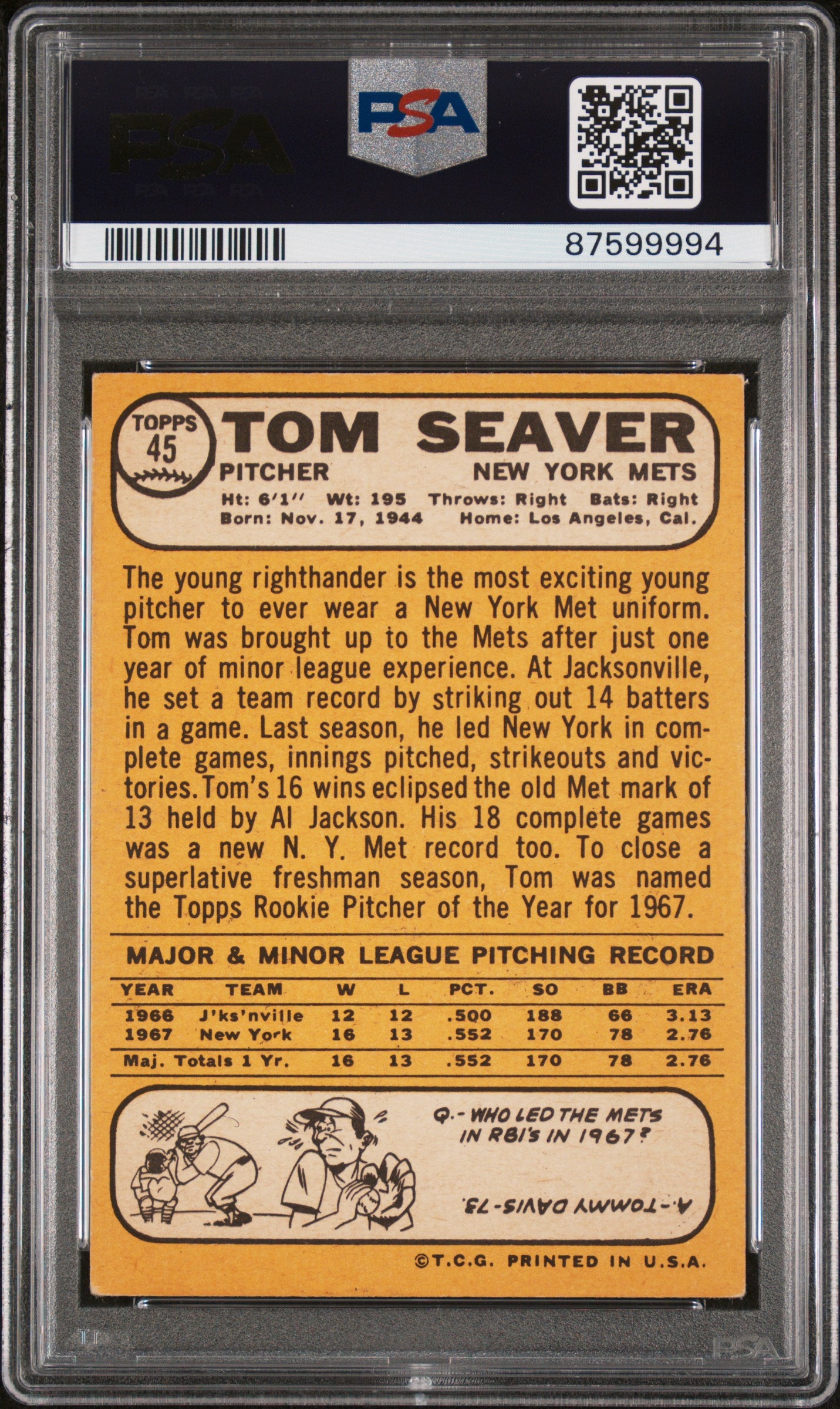 1968 Topps Tom Seaver #45 PSA 3