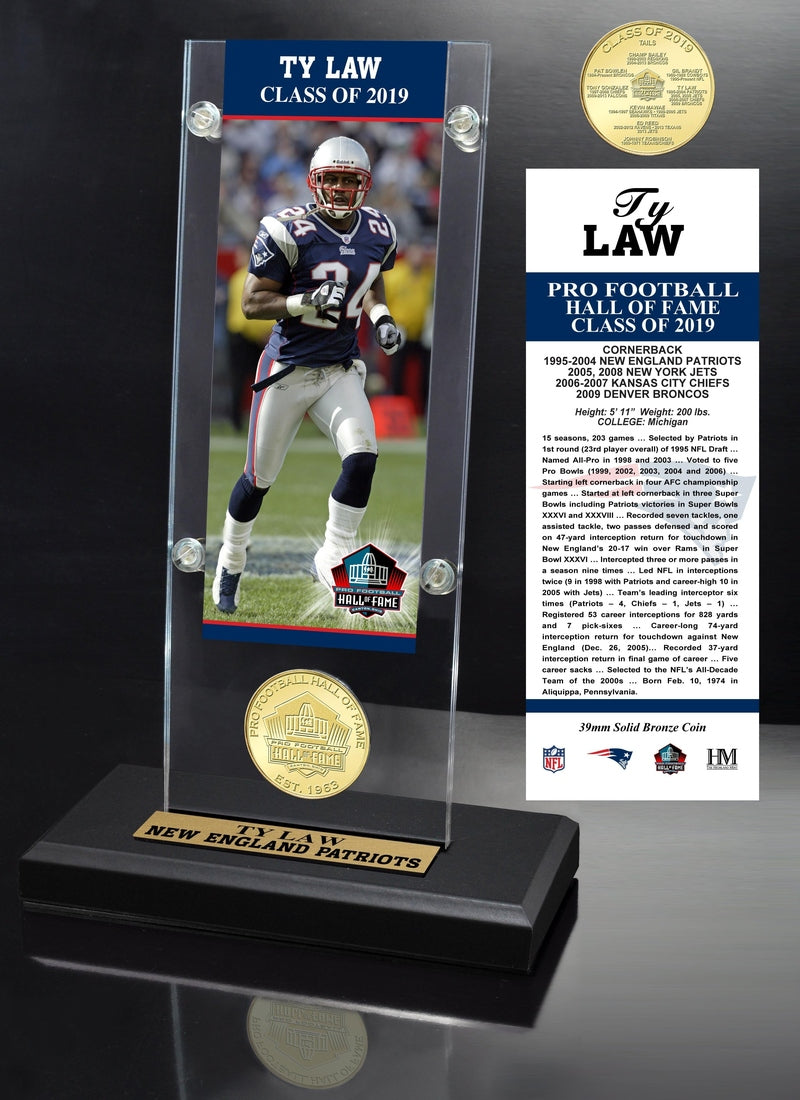 Highland Mint Ty Law Hall of Fame 2019 Bronze Coin Acrylic Desk Display