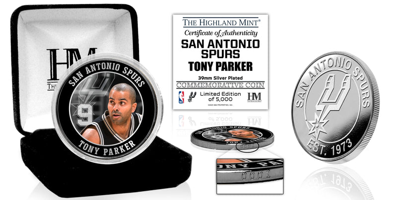 Highland Mint Tony Parker San Antonio Spurs Silver Plated Color Coin - Limited Edition /5,000