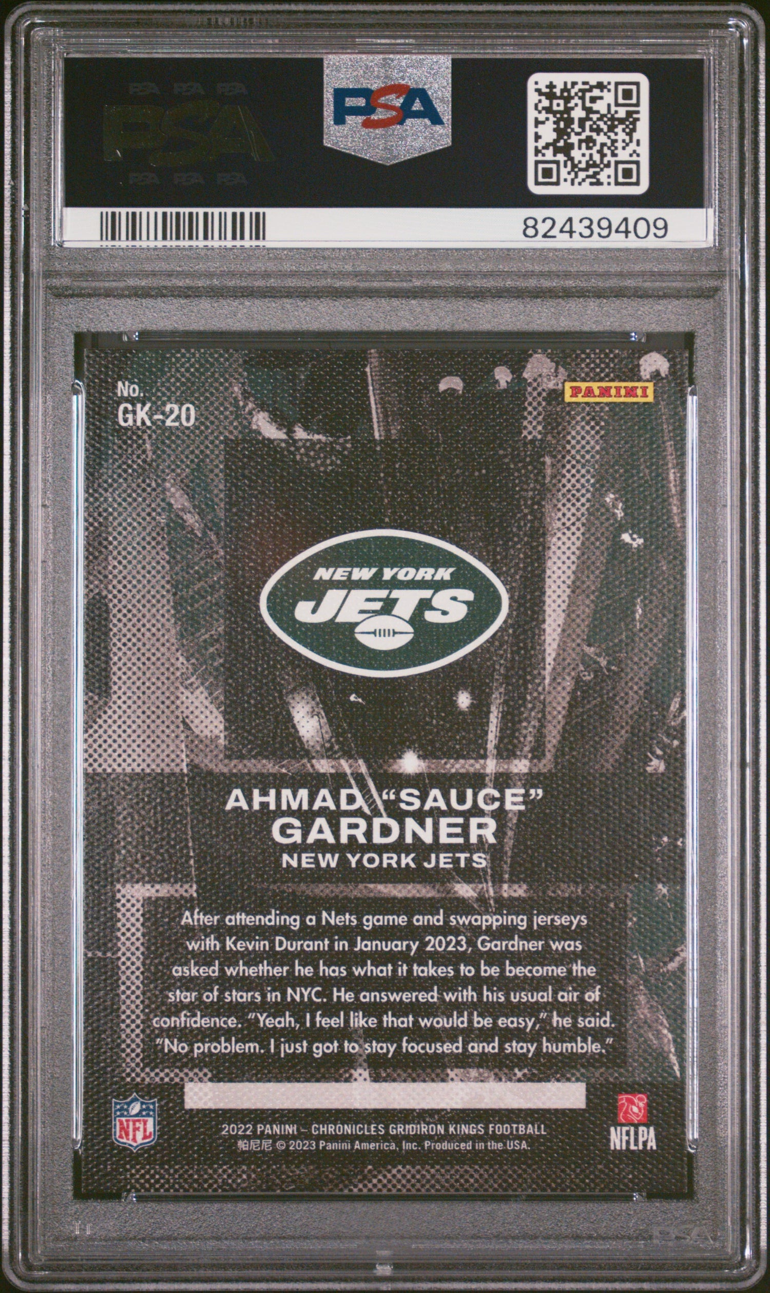 2022 Chronicles Gridiron Kings Ahmad 'Sauce' Gardner Rookie RC #GK20 PSA 9