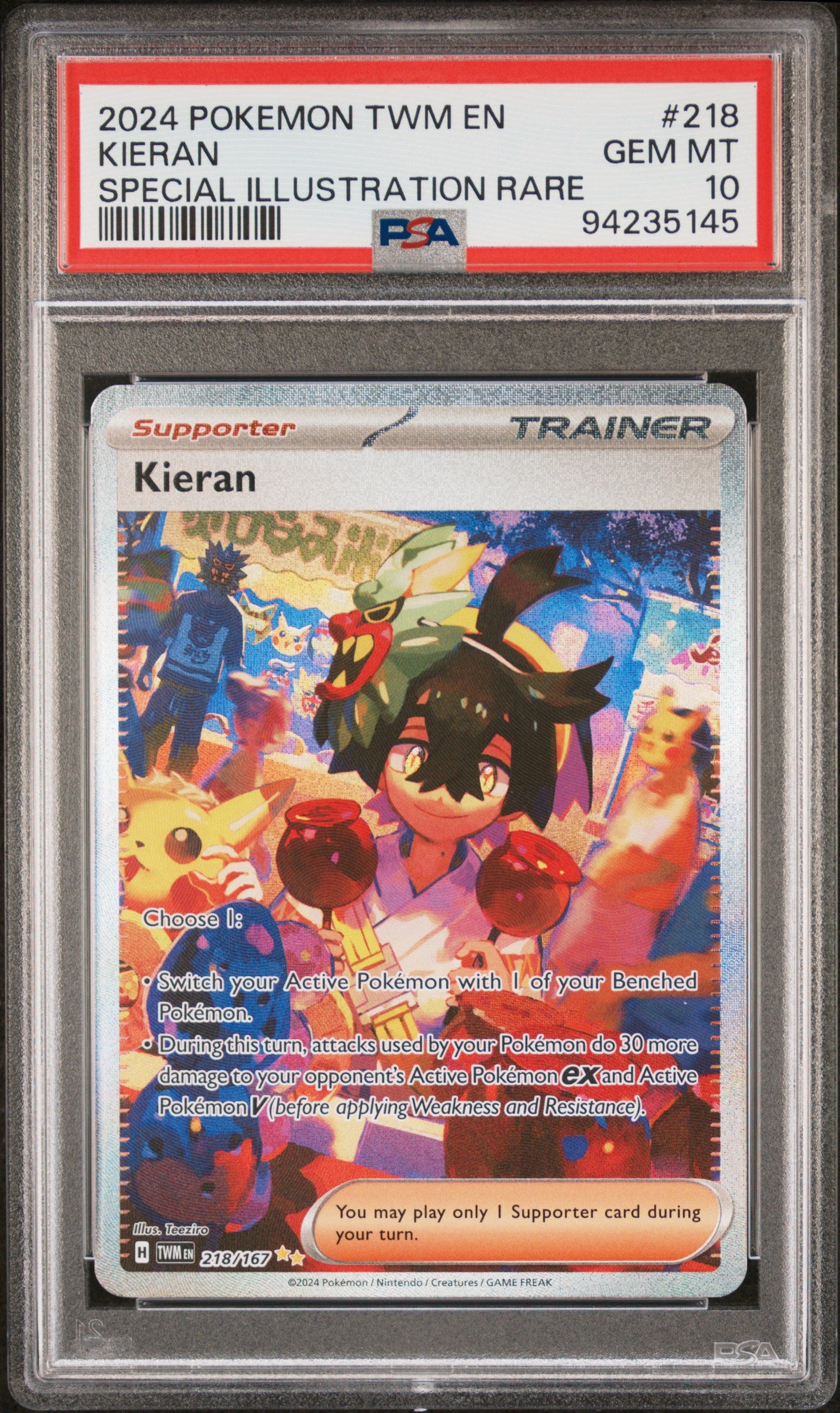 2024 Pokemon Twm En-Masquerade Special Illustration Rare Kieran #218 PSA 10