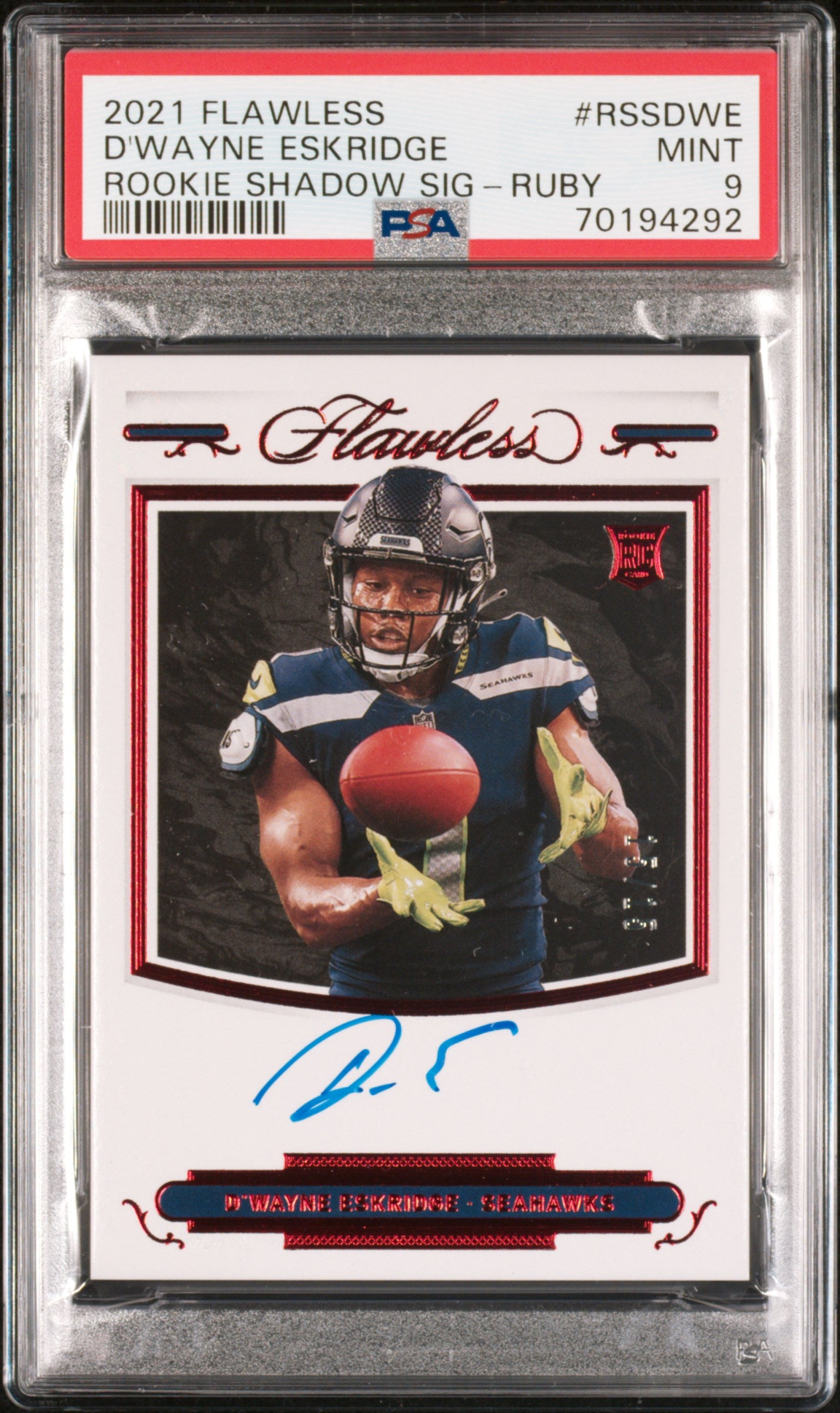 2021 Panini Flawless Rookie Shadow Signatures #RSSDWE D'Wayne Eskridge Ruby PSA 9