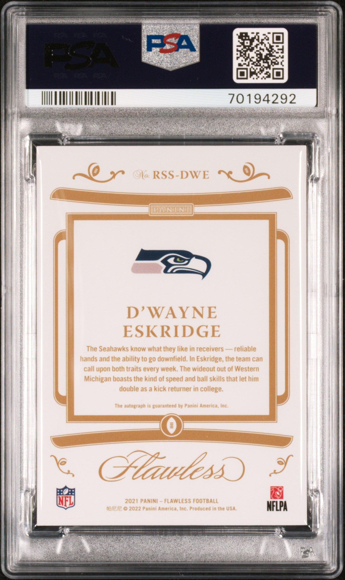 2021 Panini Flawless Ruby D'Wayne Eskridge #RSSDWE RC Auto PSA 9