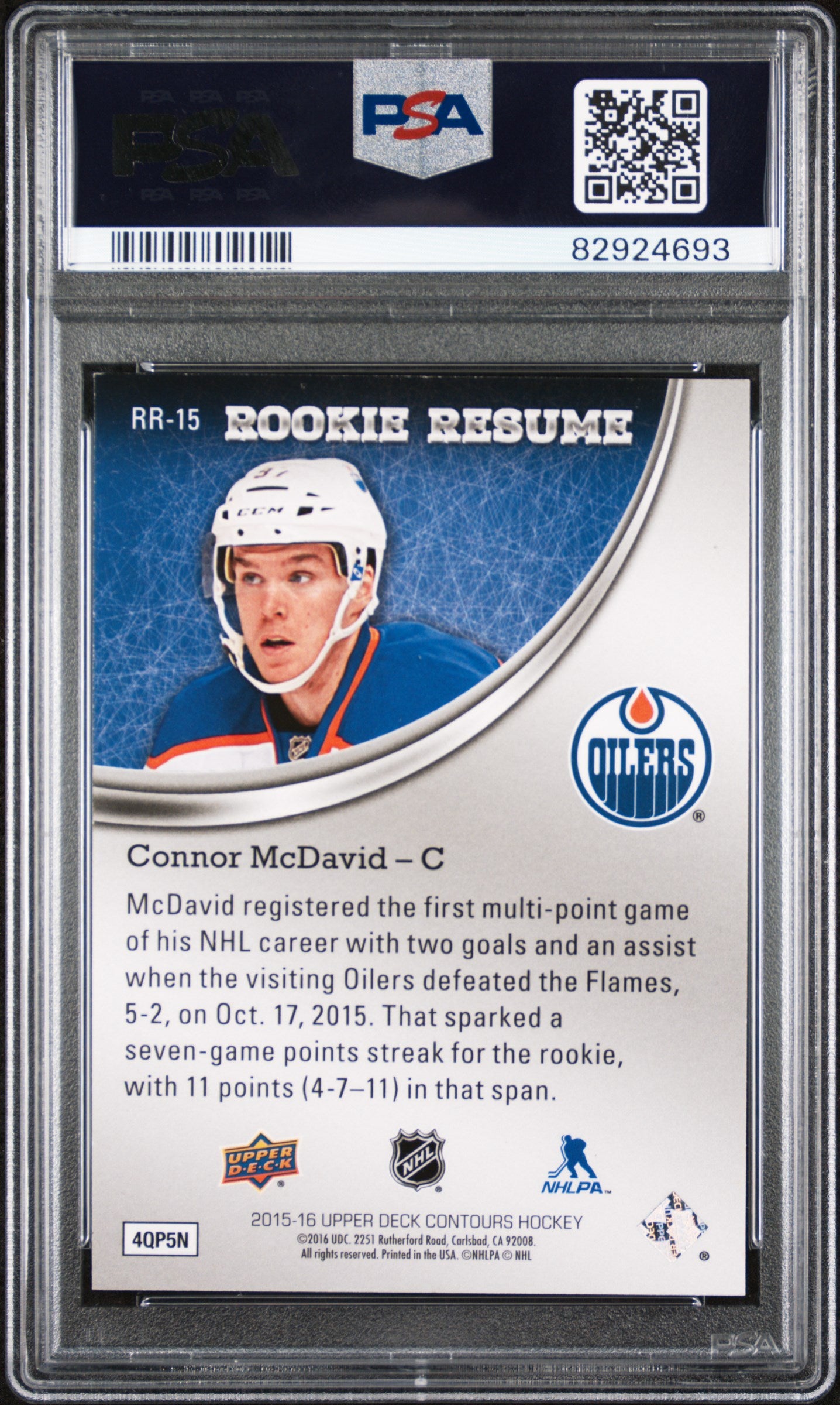 2015 Upper Deck Contours #RR15 Connor Mcdavid Rookie Resume /399 PSA 8