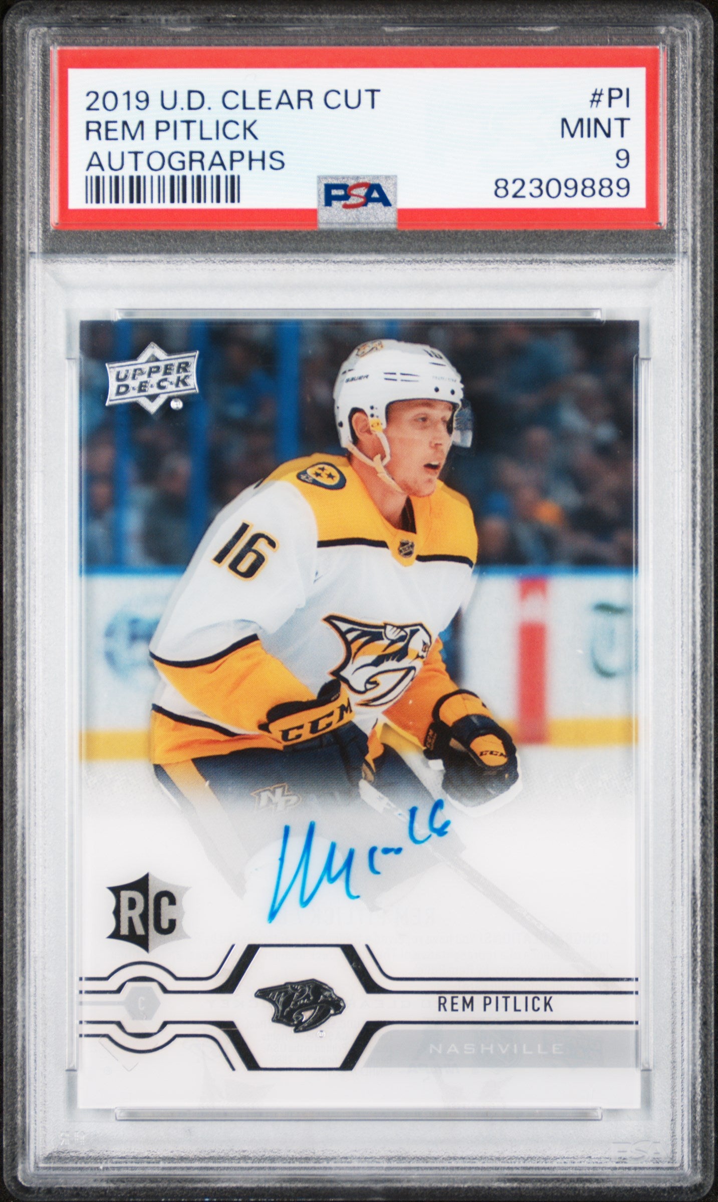 2019 Upper Deck Clear Cut Rem Pitlick #PI RC Auto PSA 9