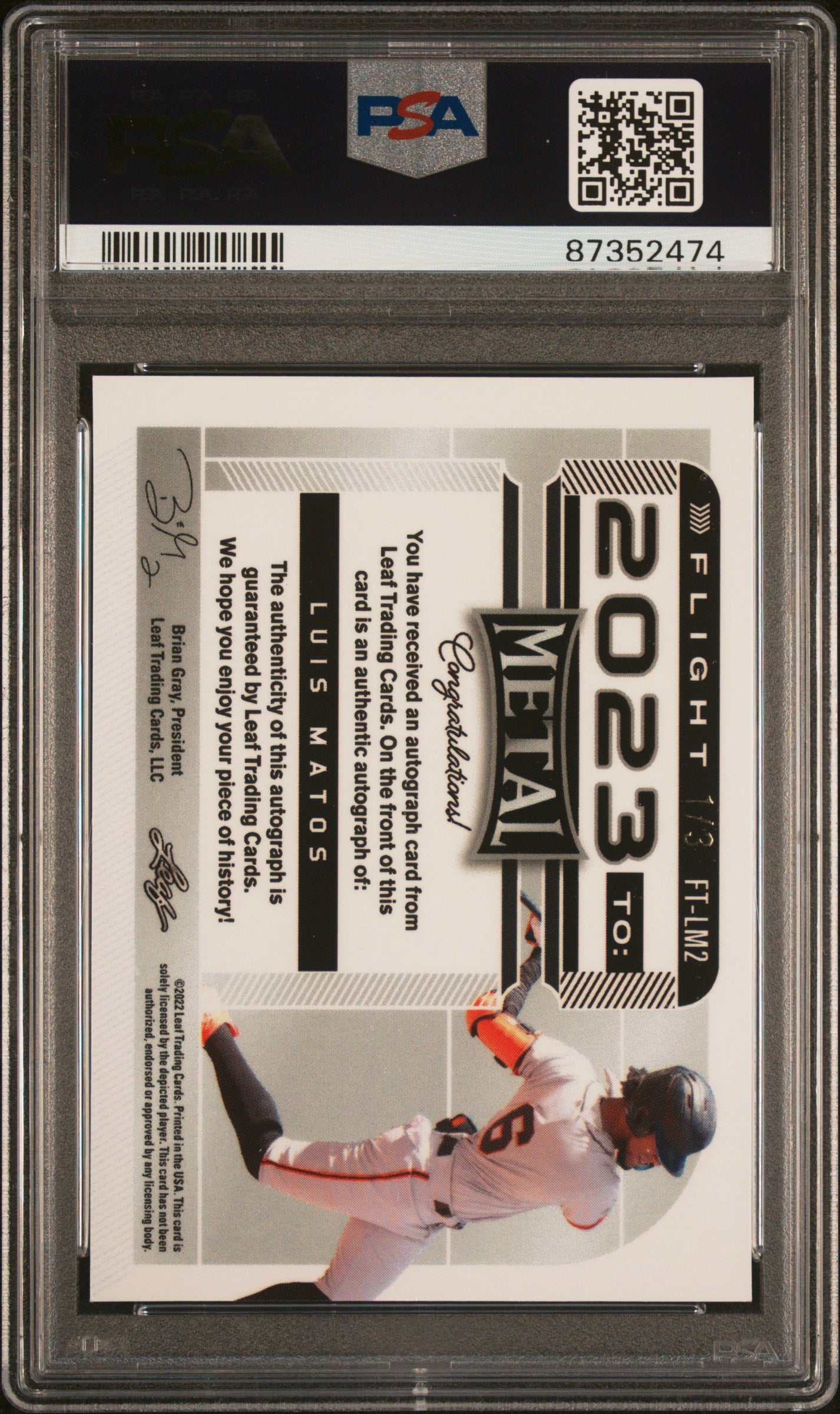 2022 Leaf Metal Flight 2023 To... Autographs #FTLM2 Luis Matos Flgt '23 To Au-Snake Wave PSA 9