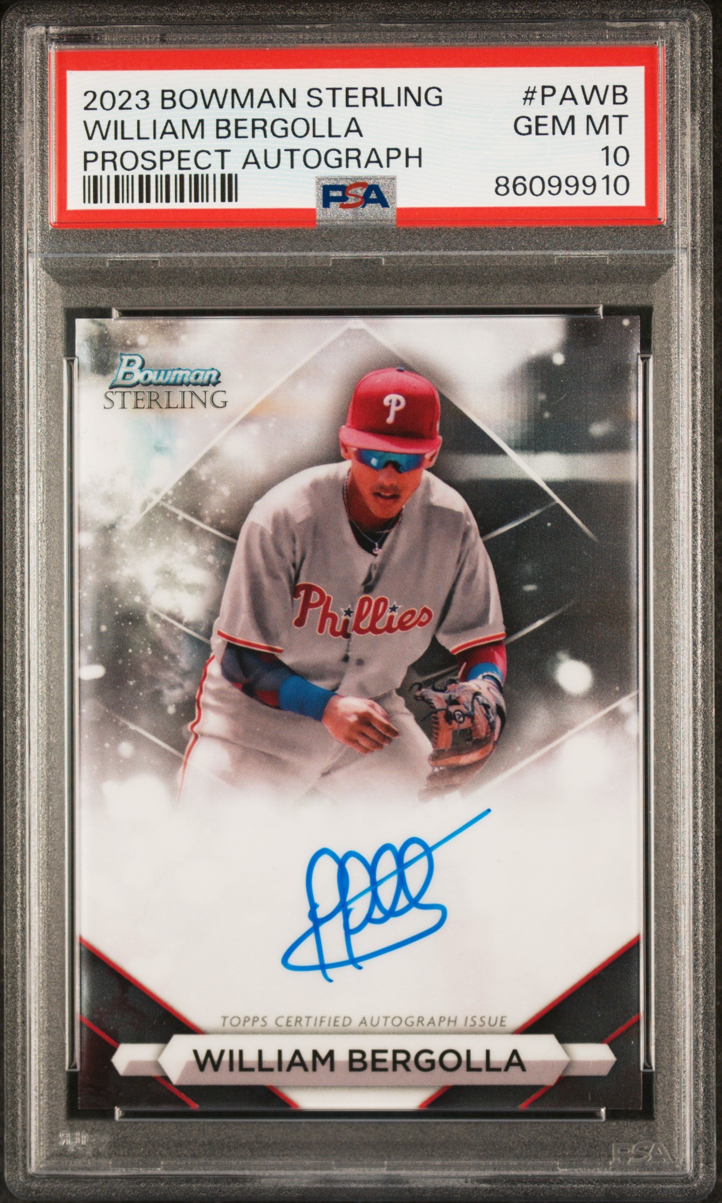 2023 Bowman Sterling Prospect Auto William Bergolla #PAWB PSA 10