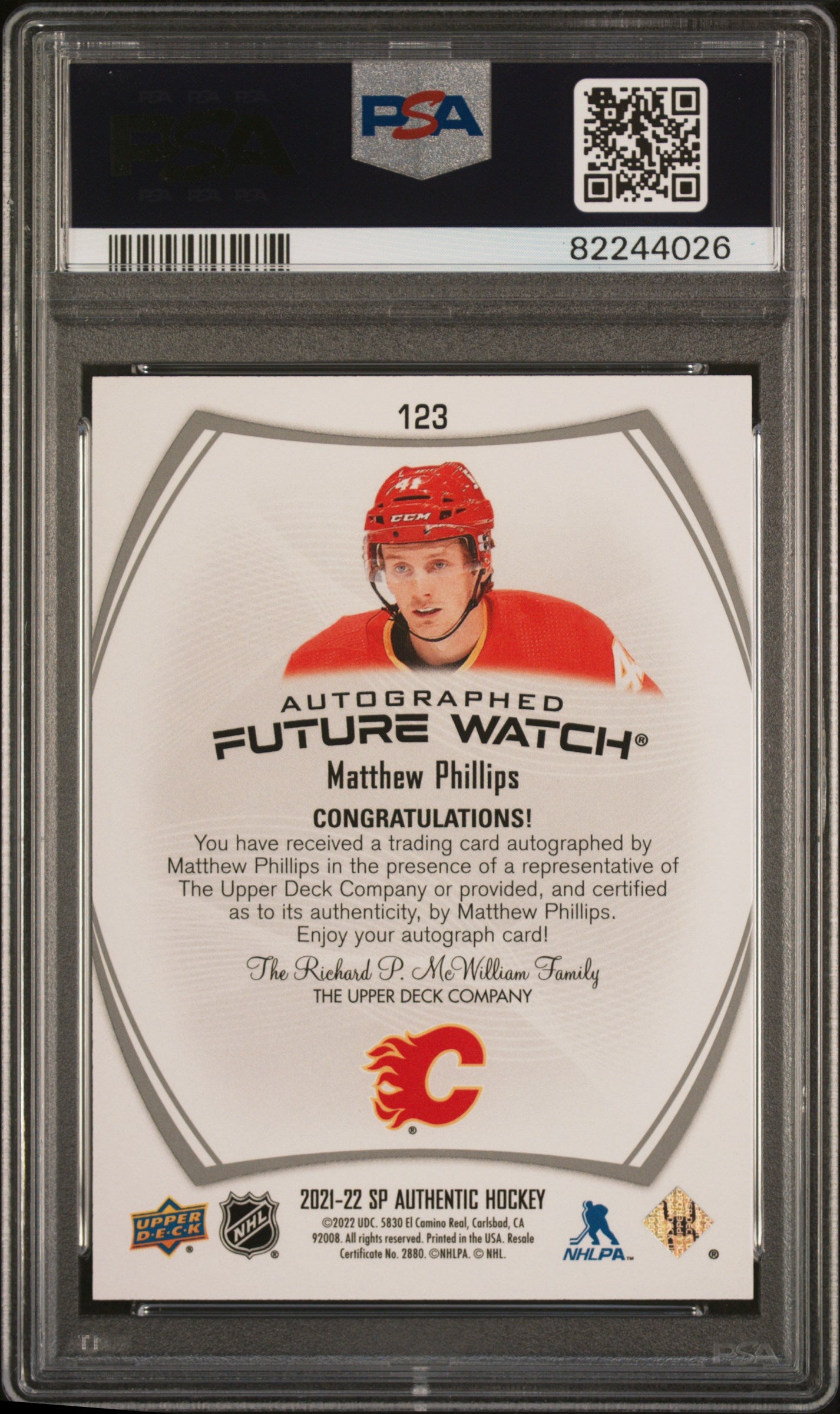 2021 SP Authentic Future Watch Matthew Phillips #123 Auto /999 PSA 10