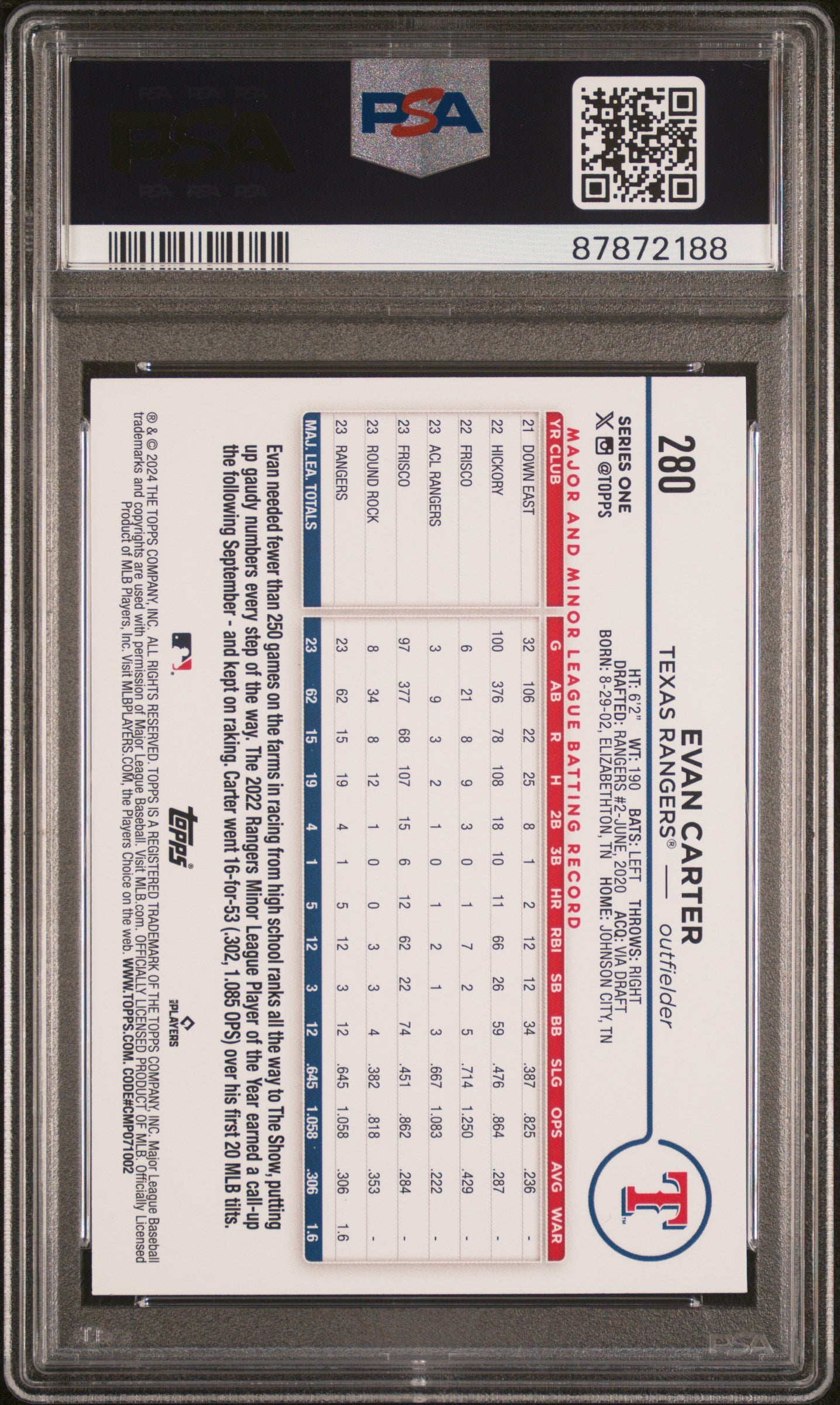 2024 Topps Evan Carter #280 RC PSA 10