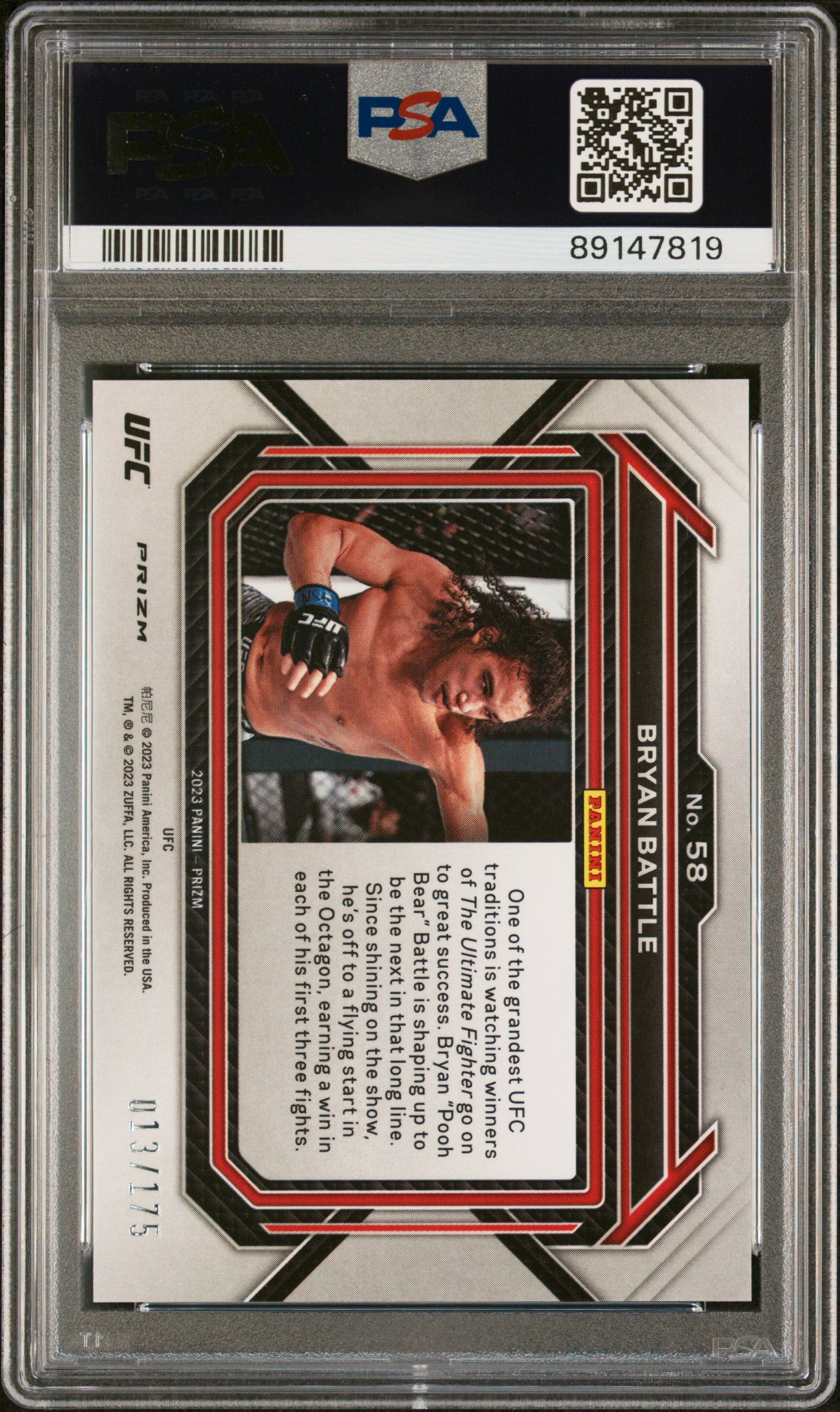 2023 Panini Prizm Blue Prizm Bryan Battle #58 RC /175 PSA 9