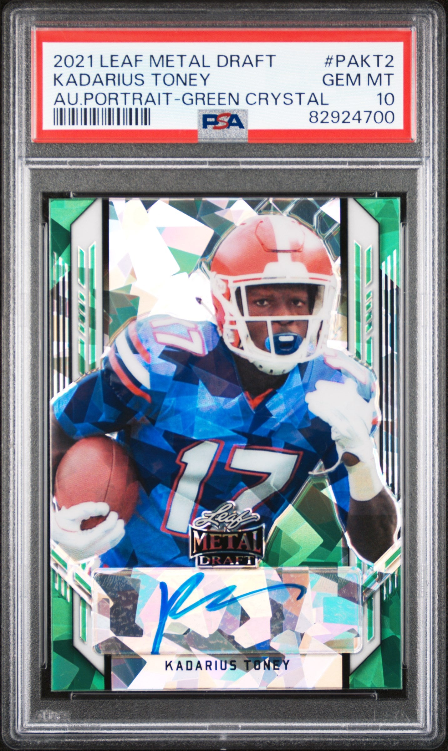 2021 Leaf Metal Draft Kadarius Toney Auto Portrait Green Crystal /7 PSA 10