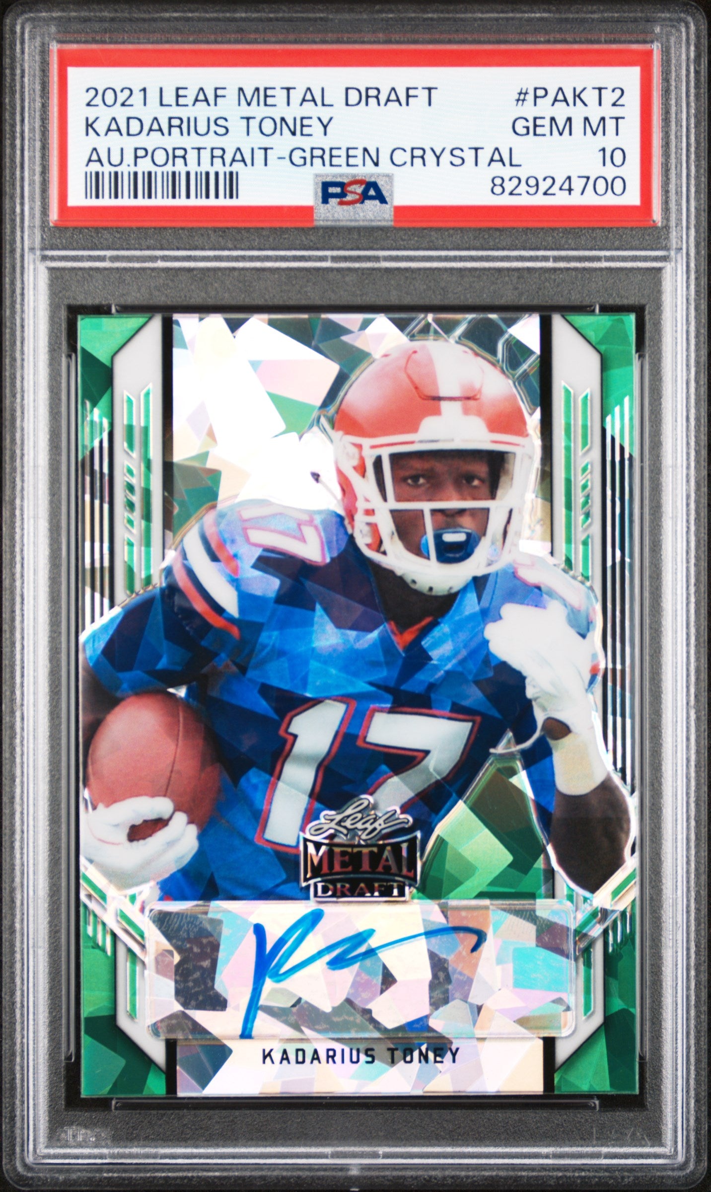2021 Leaf Metal Draft Green Crystal Kadarius Toney #PAKT2 Auto 1/1 PSA 10