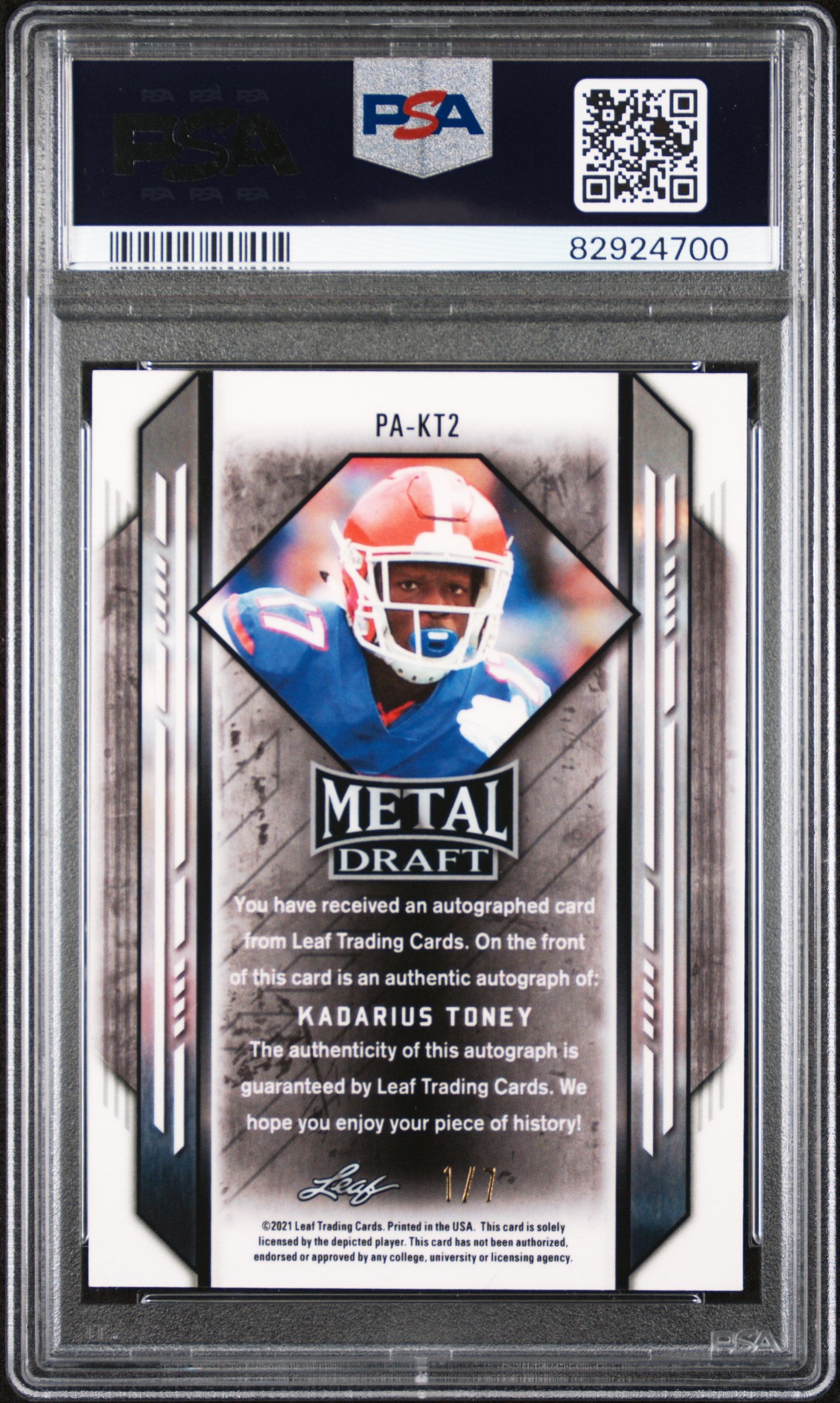 2021 Leaf Metal Draft Green Crystal Kadarius Toney #PAKT2 Auto 1/1 PSA 10