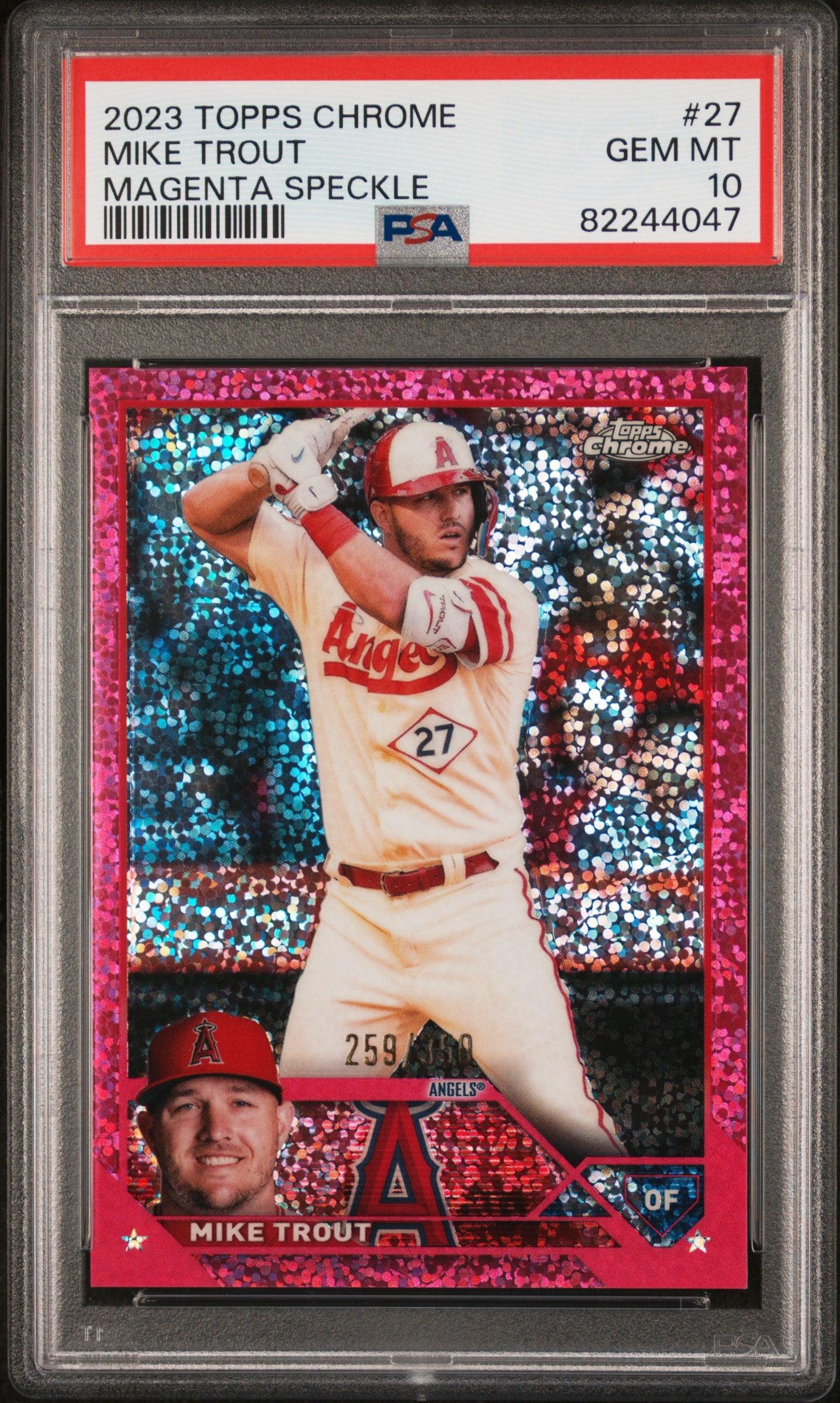 2023 Topps Chrome #27 Mike Trout Magenta Speckle Refractor /350 PSA 10