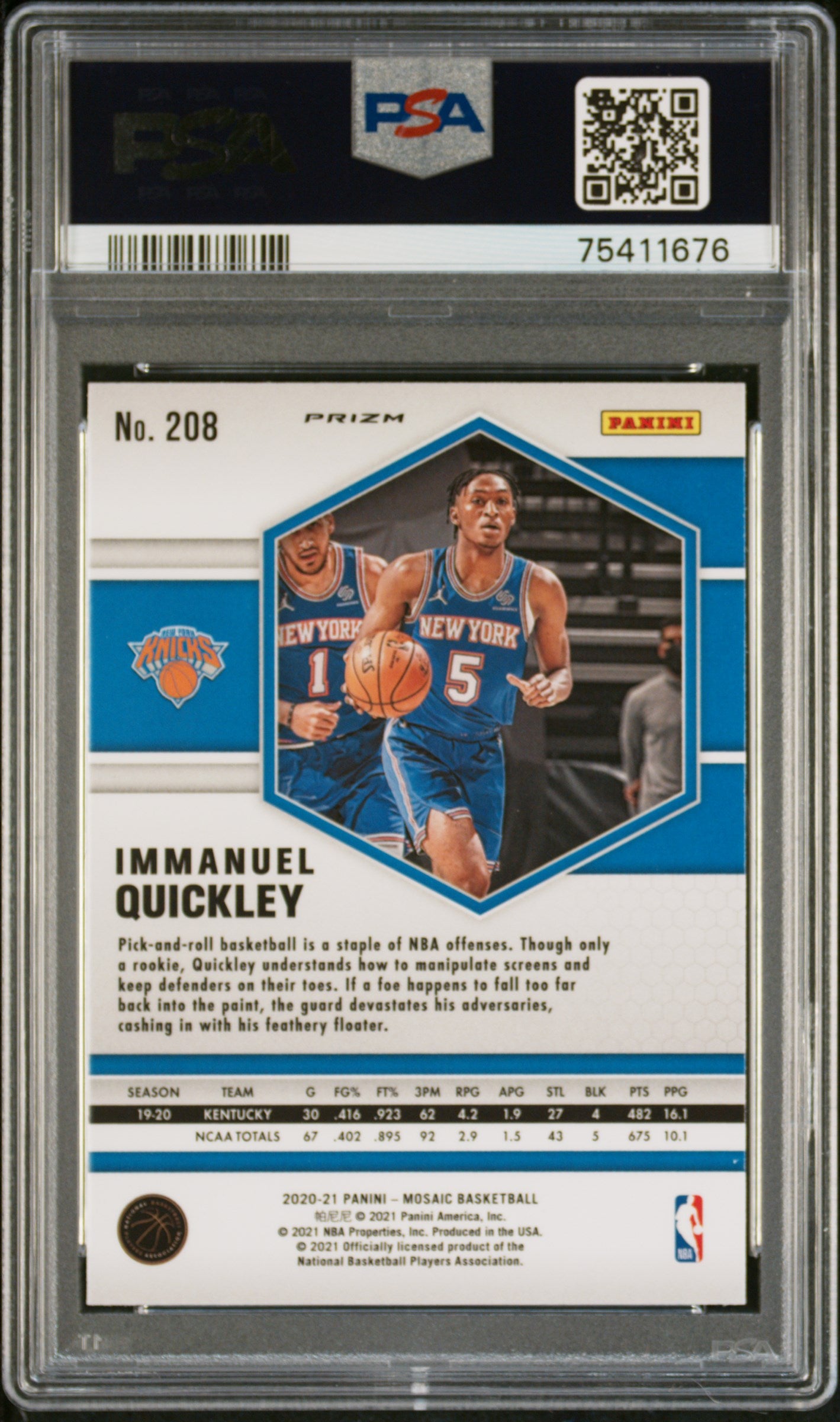2020 Mosaic Green Immanuel Quickley #208 RC PSA 9