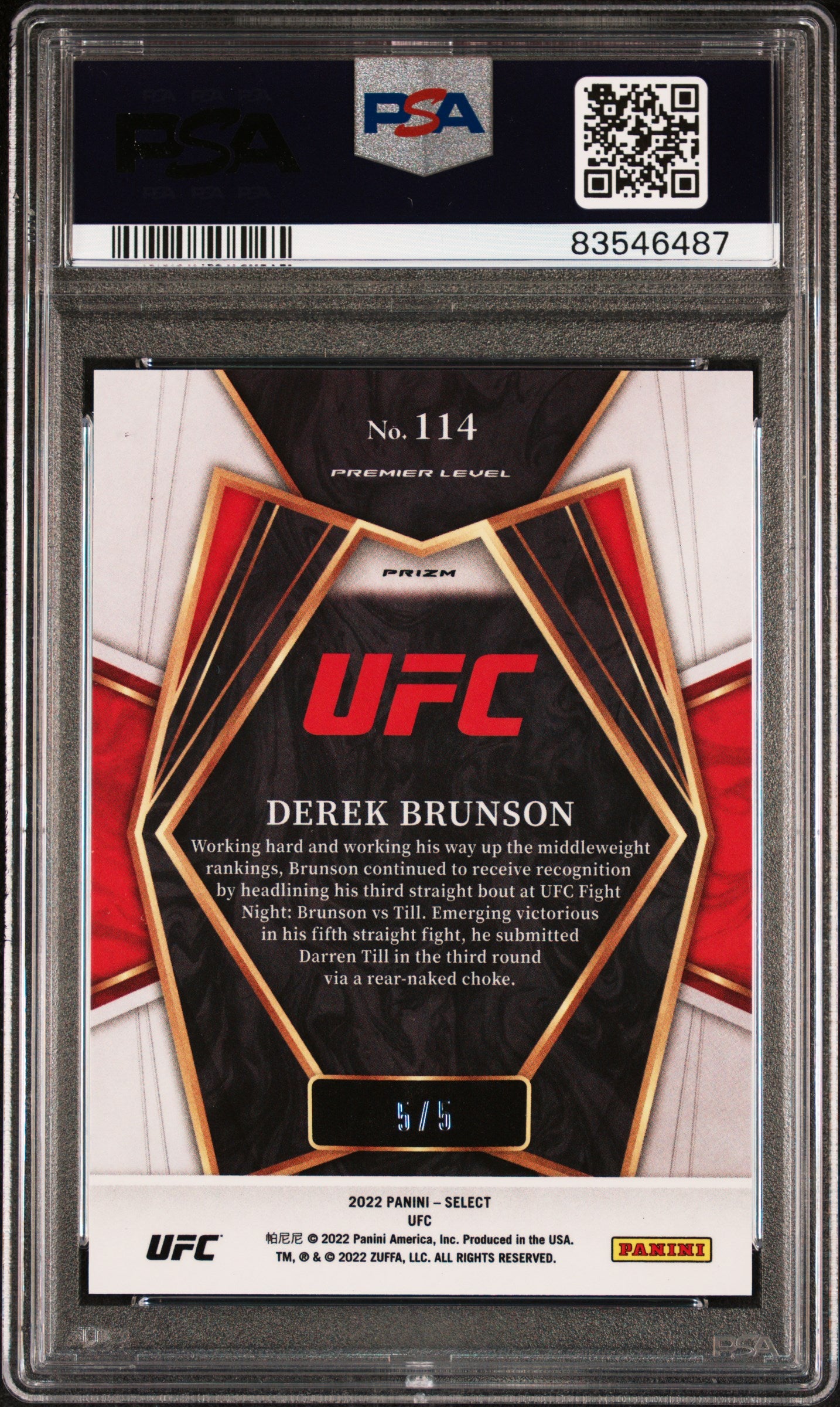 2022 Select UFC Green Prizm 5/5 SSP Derek Brunson #114 PSA 9