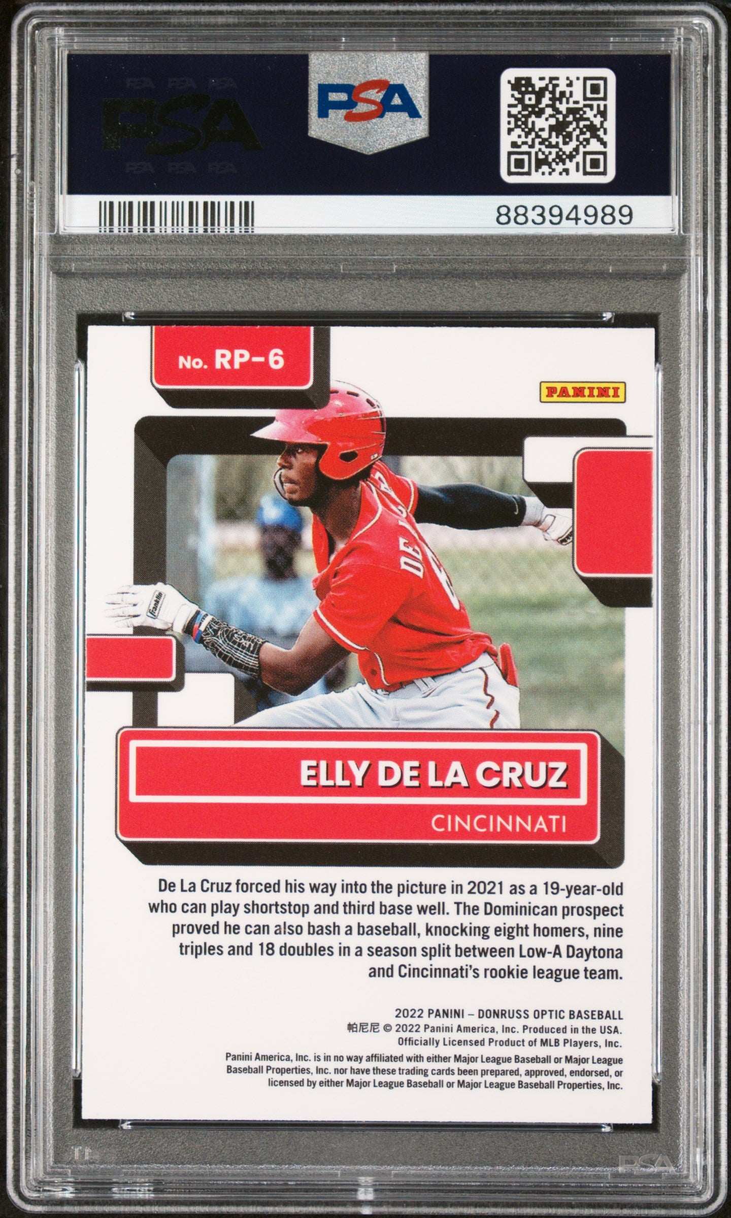 2022 Donruss Optic Rated Prospect Elly De La Cruz Rookie RC #6 PSA 9