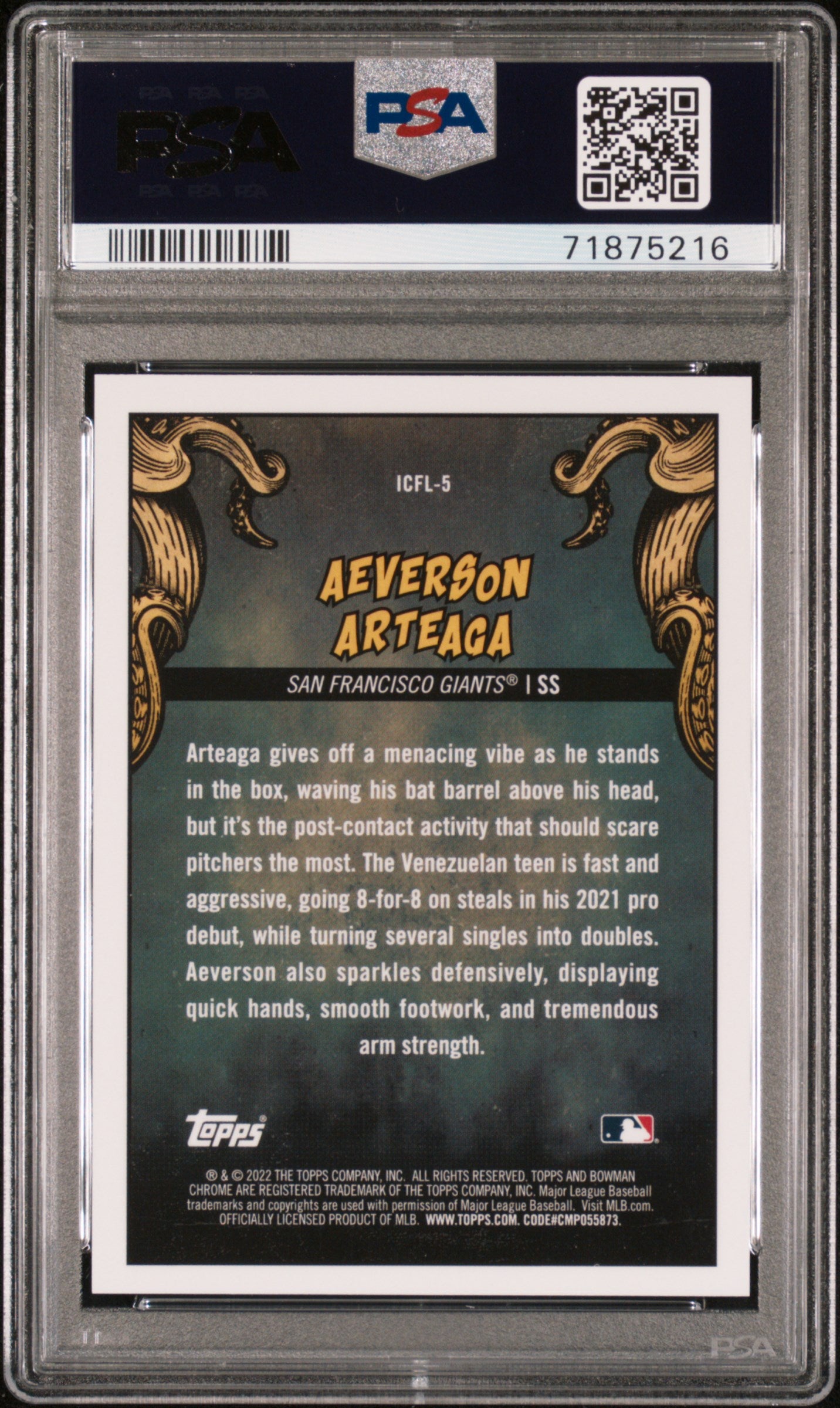 2022 Bowman Chrome It Came To the League Aeverson Arteaga #ICFL5 PSA 10