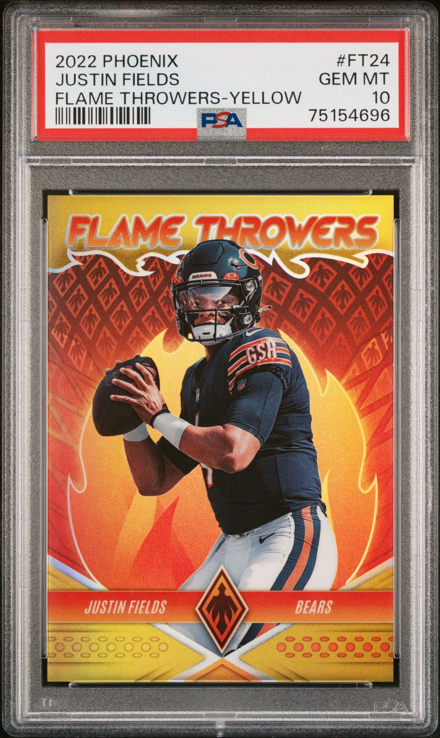 2022 Panini Phoenix Flame Throwers Yellow Justin Fields /75 #FT24 PSA 10